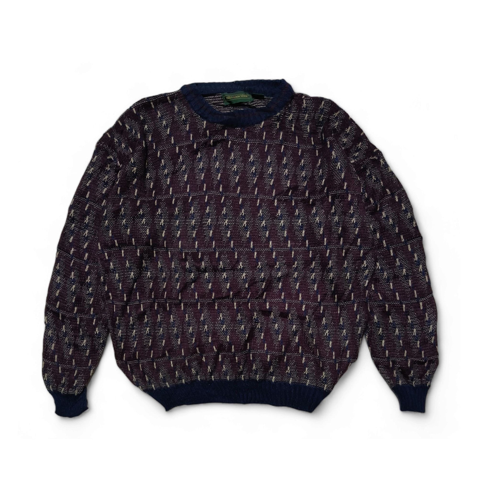 Other Vintage 80s HILL & ARCHER Striped Pattern Knit Sweater Size US XL / EU 56 / 4 - 1 Thumbnail