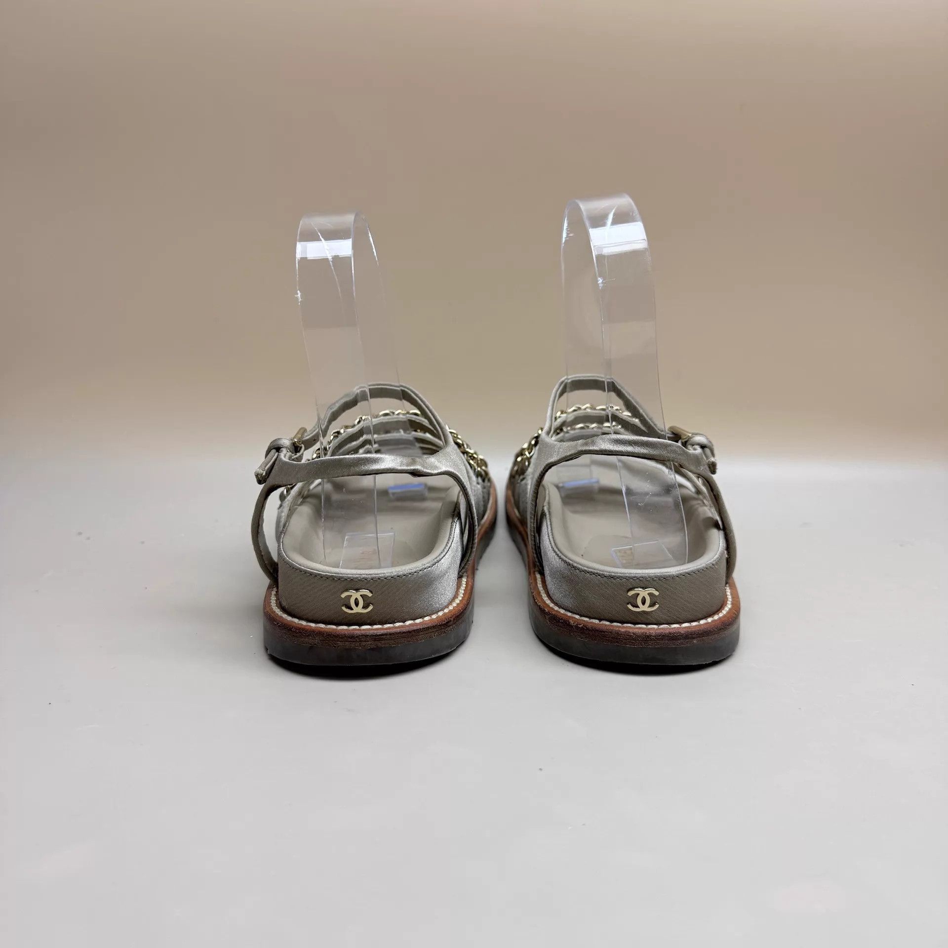 Chanel CHANEL Women's Champagne Chain Sandals 35 MINT Size US 4.5 / IT 34.5 - 3 Thumbnail