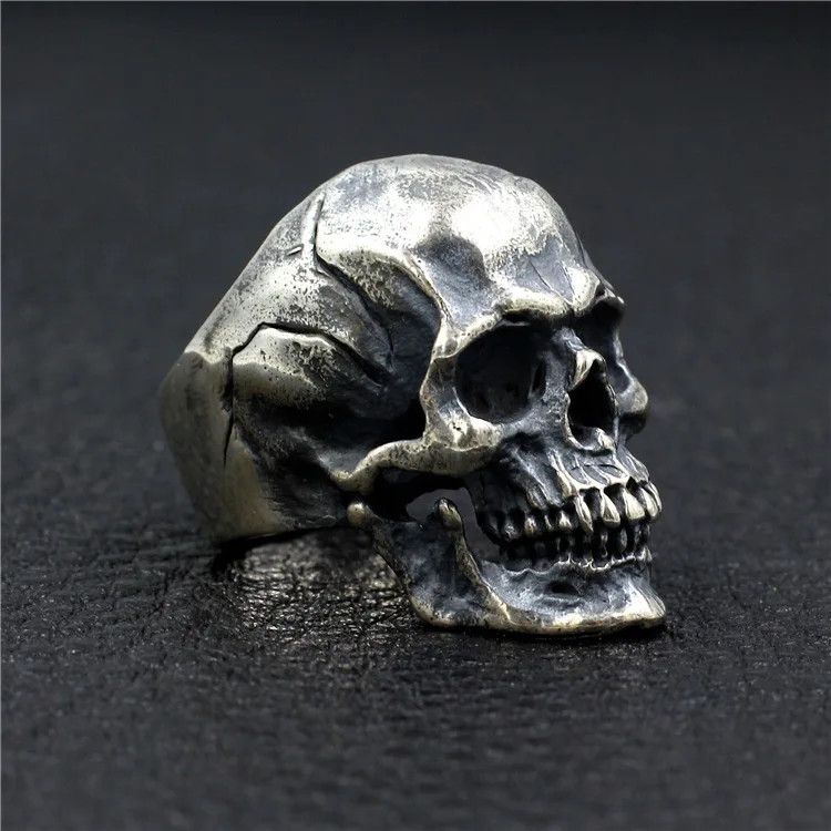 Vintage SIZE 10 Punk 925 Sterling Silver Skull Size ONE SIZE - 3 Thumbnail