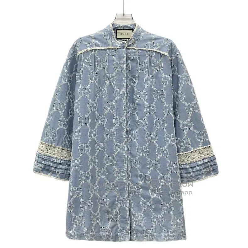 Gucci Gucci Light blue lace logo jacquad full-print cotton denim Size S / US 4 / IT 40 - 1 Thumbnail