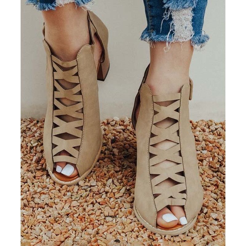 Other Women Heel Size 10 Beige Crisscross Block-Heel Sandal Size US 10 / IT 40 - 12 Thumbnail
