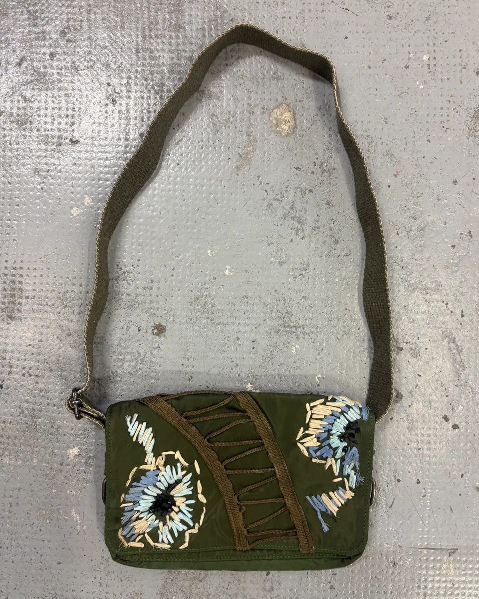 John Galliano John Galliano Olive Canvas Embroidered Sunflower Crossbody Bag Size ONE SIZE - 1 Thumbnail