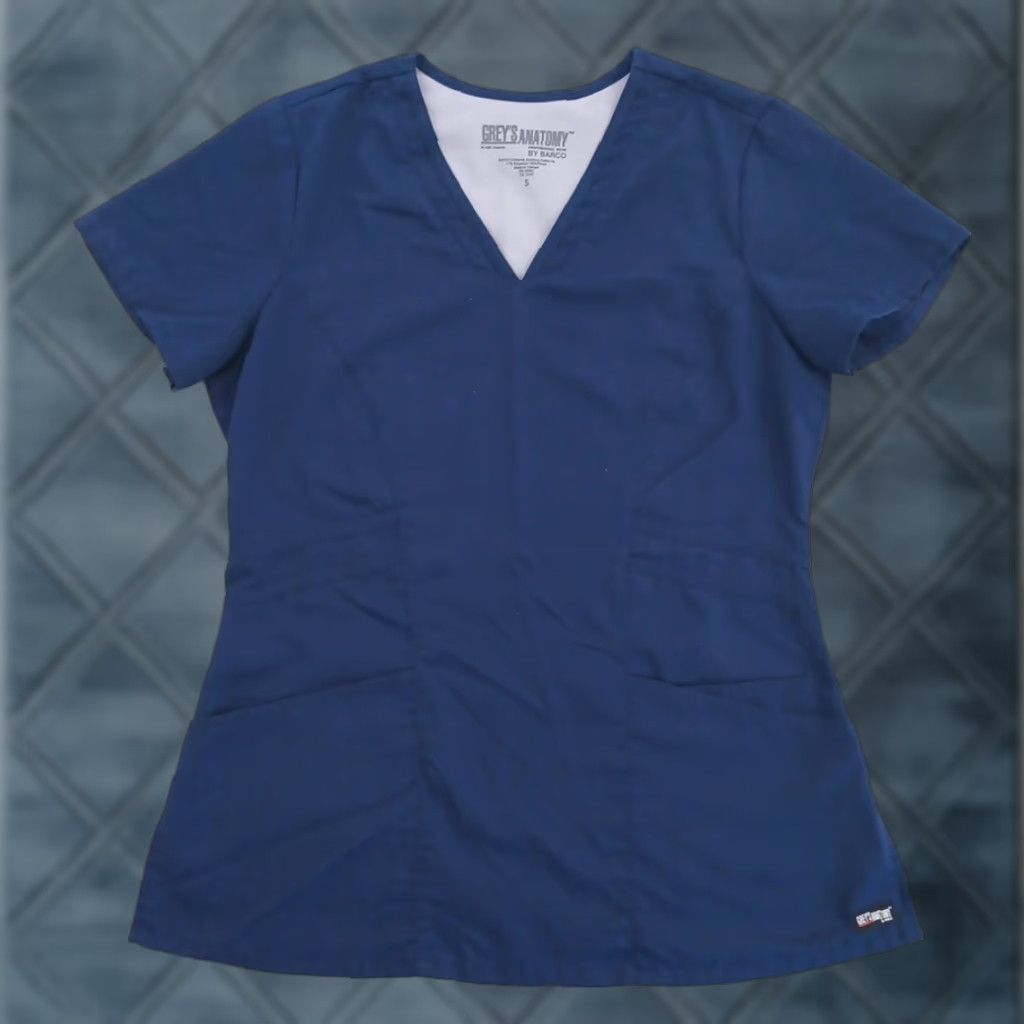 Vintage Grey's Anatomy Scrub Top Womens Small Blue V Neck Short Sleeve style #41452 Size S / US 4 / IT 40 - 1 Thumbnail