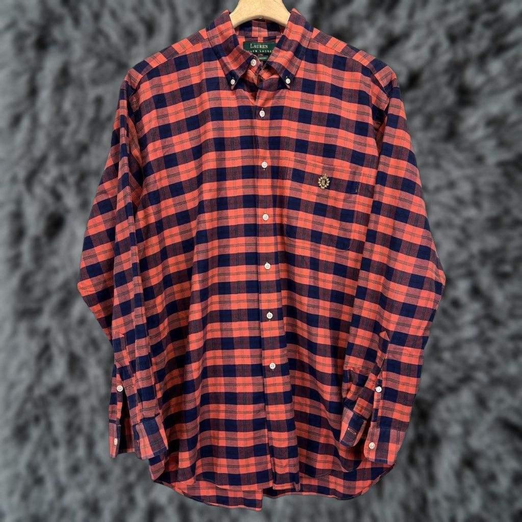 Ralph Lauren Lauren Ralph Lauren Plaid Button Down Shirt Mens Medium Orange Navy Cotton Size US M / EU 48-50 / 2 - 1 Thumbnail