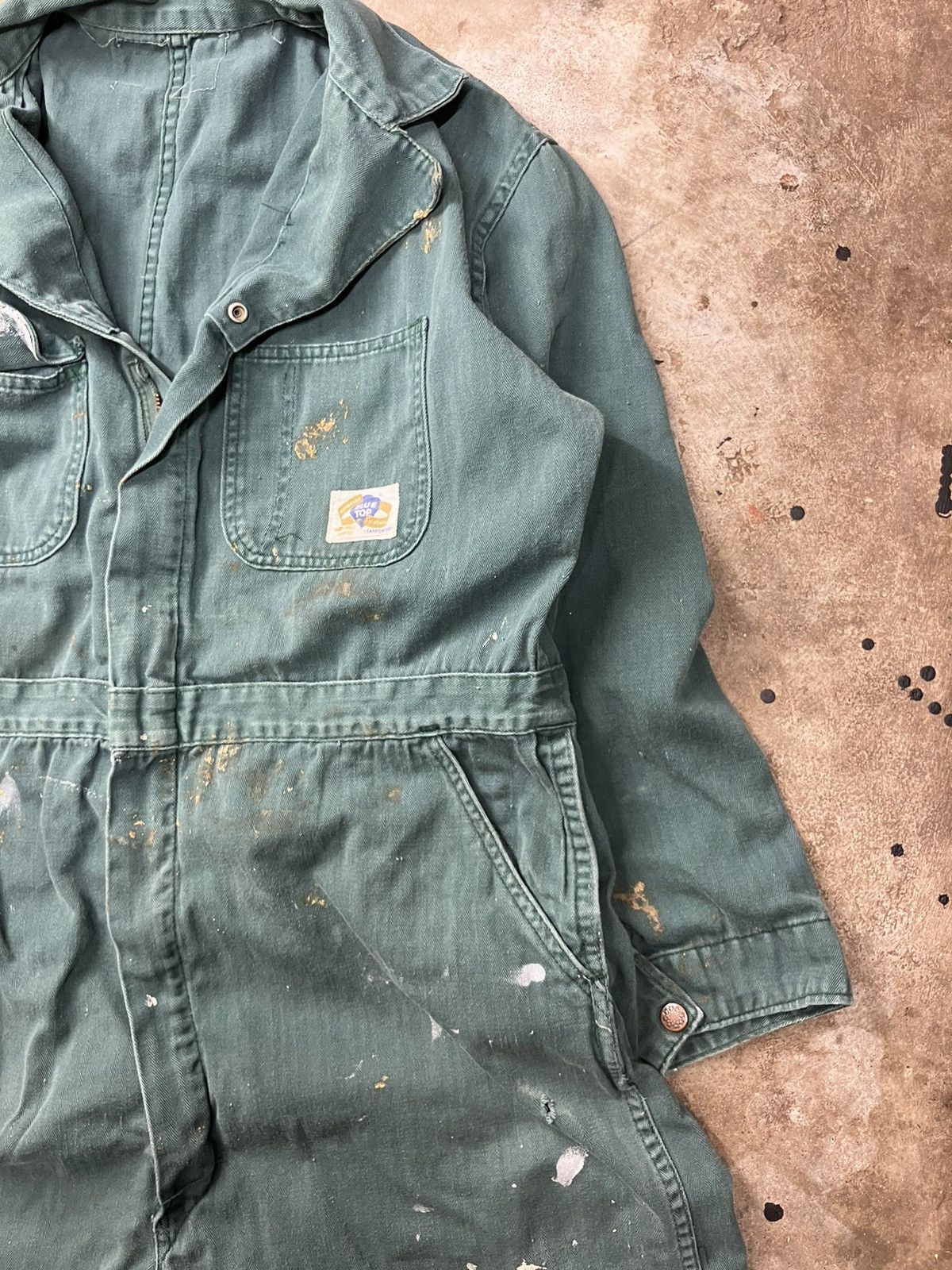 Vintage 60’s Blue Top Teal Green Herringbone Coveralls Size US 38 / EU 54 - 1 Thumbnail