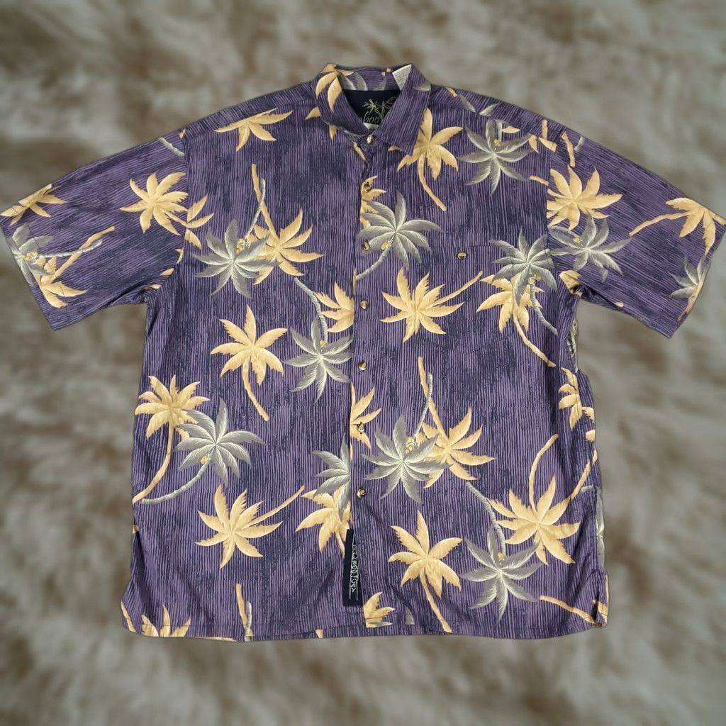Vintage Bamboo Cay Shirt Mens Large Purple Hawaiian Button Up Short Sleeve Pattern: Solid, Collared, Button-Front, Cotton Woven, Aloha Casual Classic Size US L / EU 52-54 / 3 - 1 Thumbnail