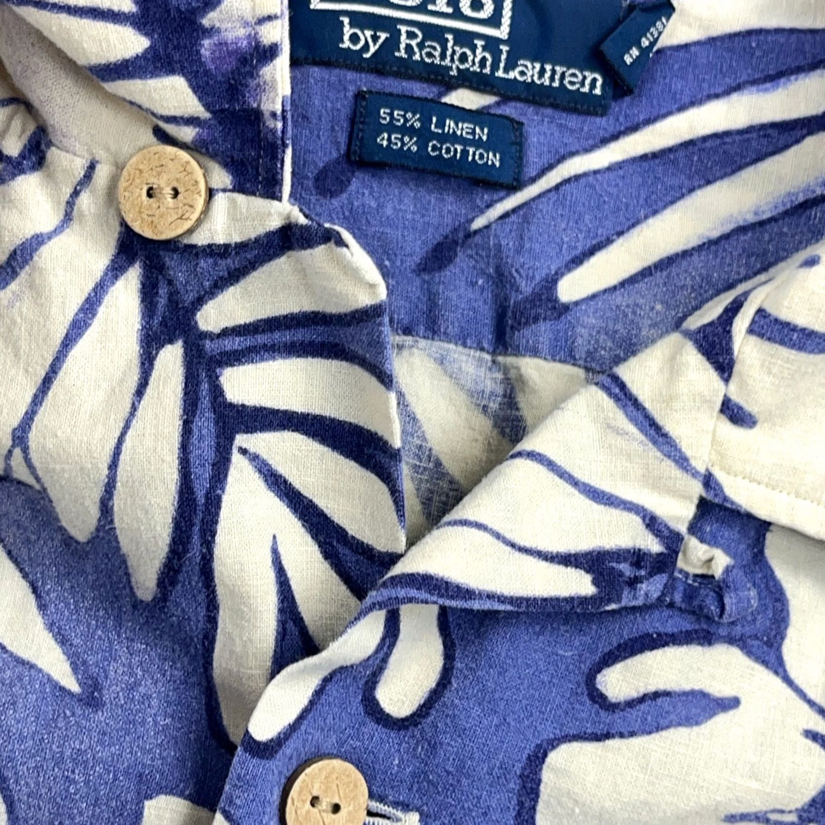Polo Ralph Lauren VINTAGE Polo Ralph Lauren Shirt Men XL Blue Linen Blend Hawaiian Floral Loop Shirt Size US XL / EU 56 / 4 - 5 Thumbnail