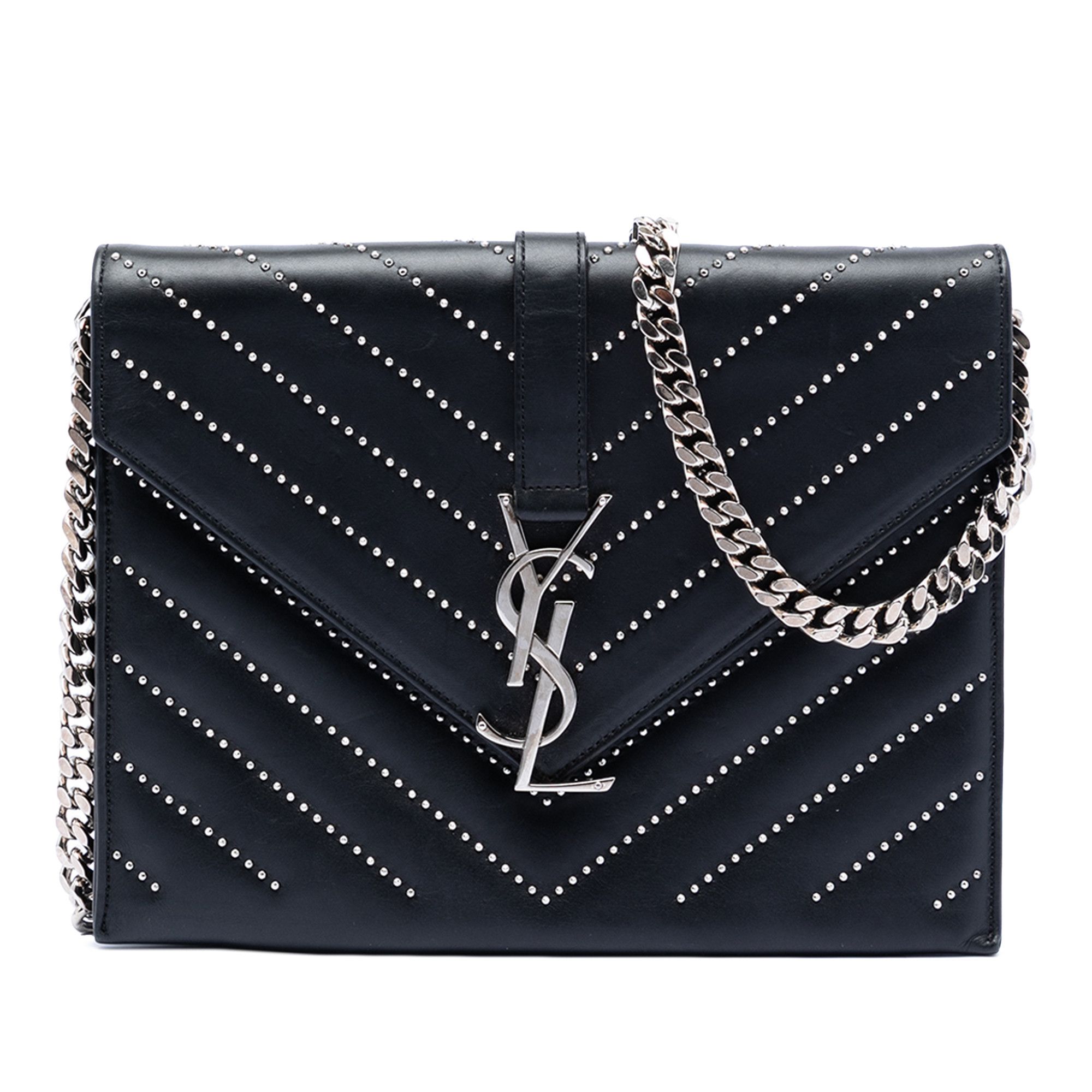 Yves Saint Laurent Yves Saint Laurent Studded Chevron Calfskin Monogram Envelope Chain Flap Size ONE SIZE - 1 Thumbnail