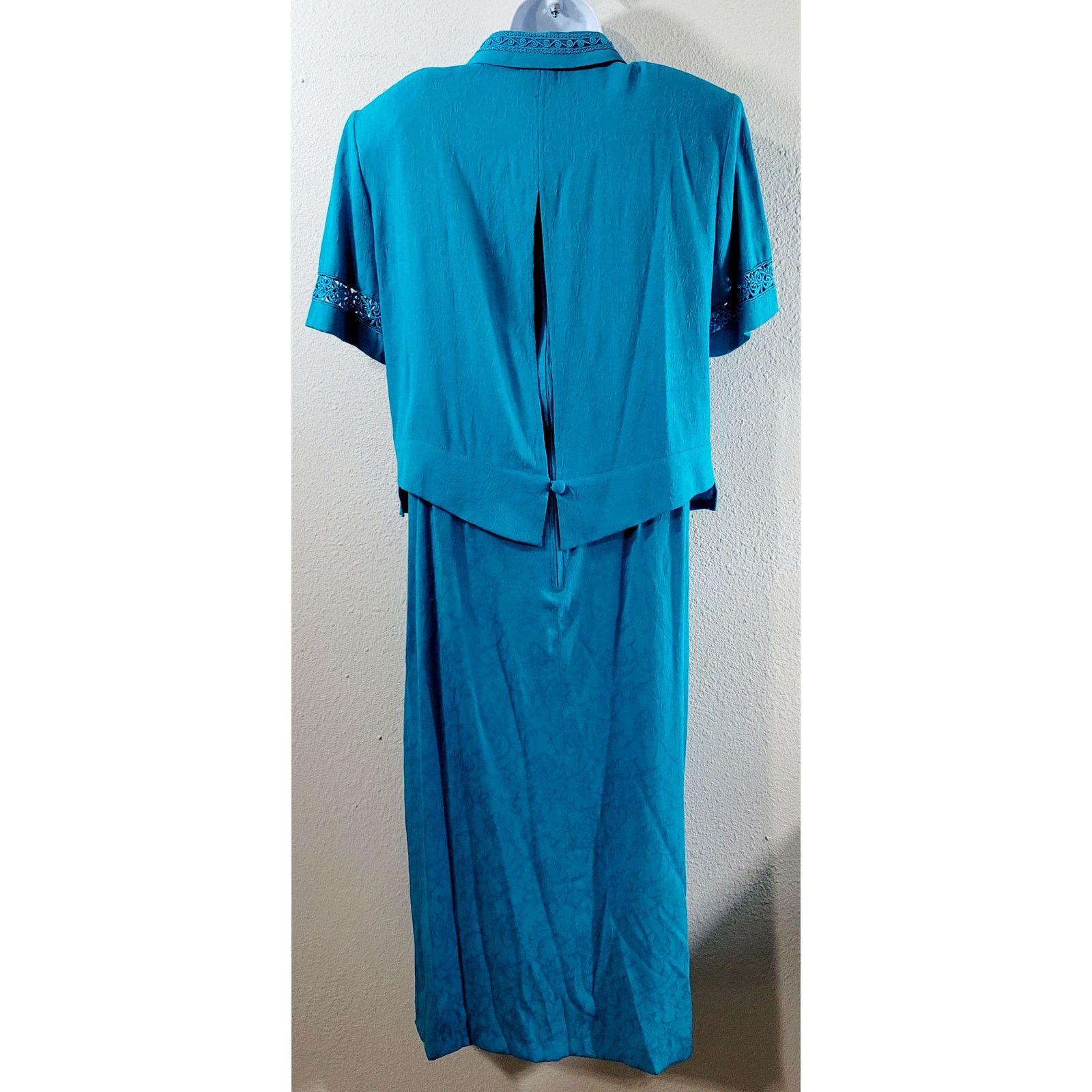 Other Karin Stevens Teal Blue 2 Piece Women's Dress 12 Embroidered Size XL / US 12-14 / IT 48-50 - 3 Thumbnail
