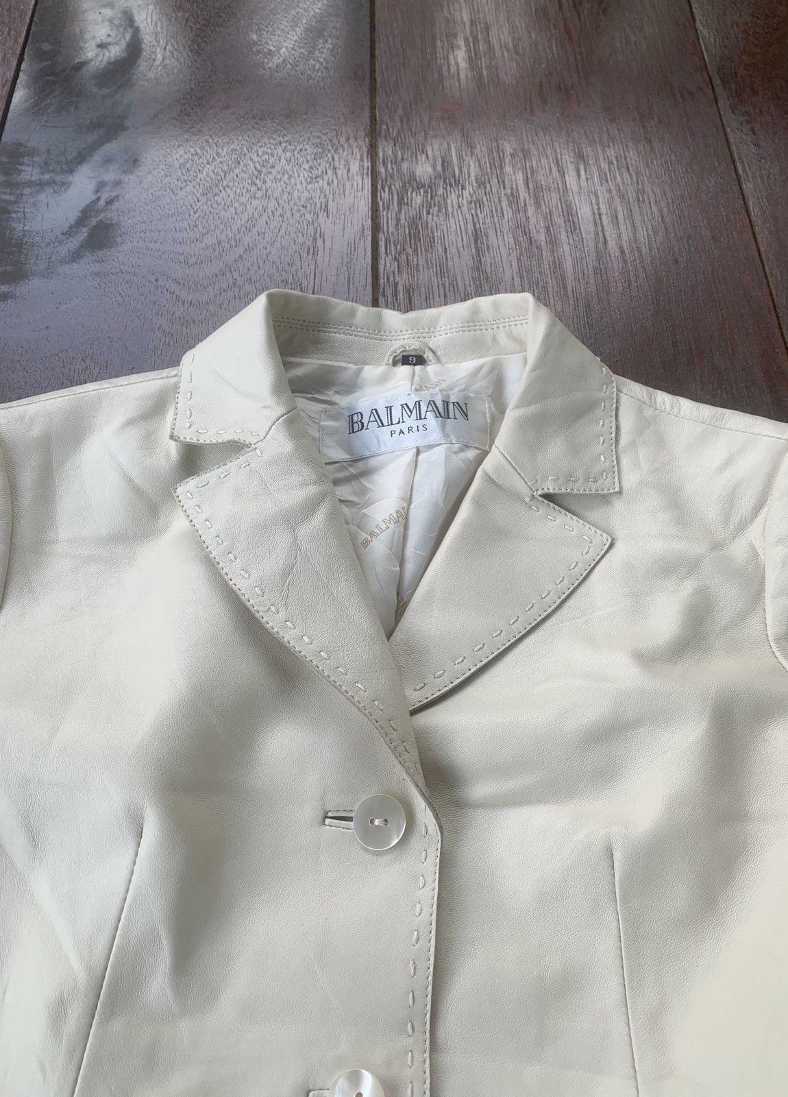Balmain × Designer Balmain Paris white leather coat jacket Size S / US 4 / IT 40 - 4 Thumbnail