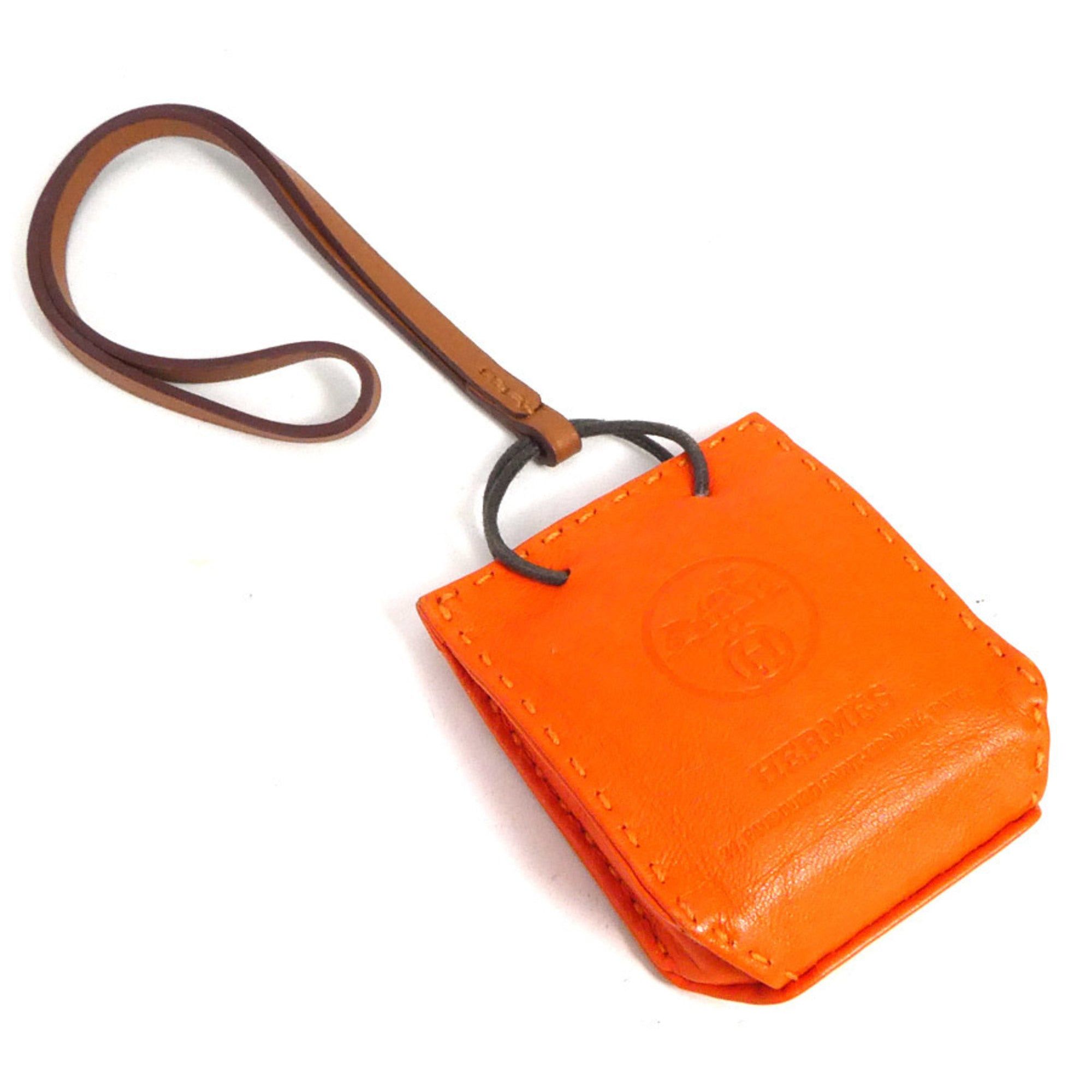 image of Hermes Charm Sac Orange Leather Orange/brown Unisex in Black, Women's