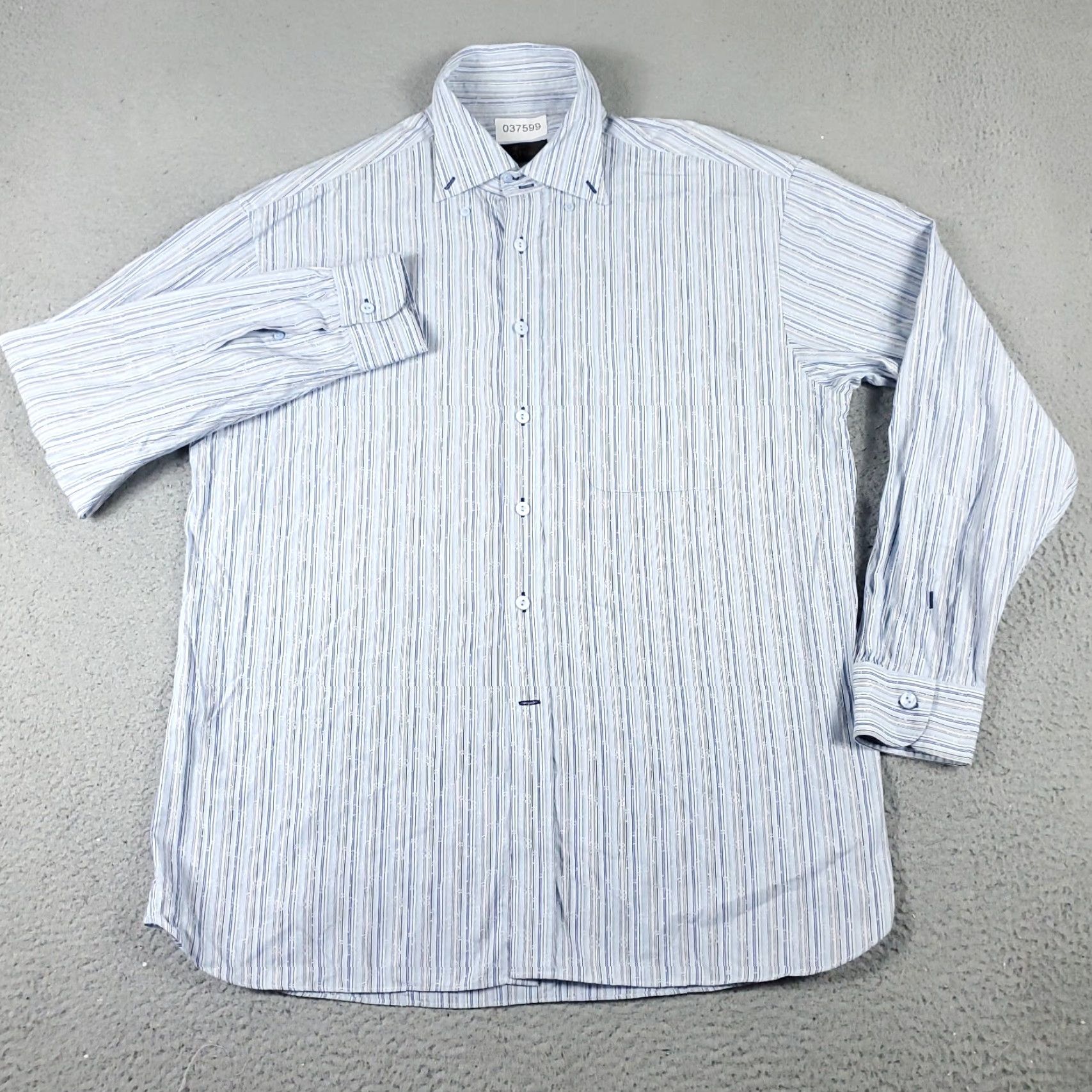 BUGATCHI Bugatchi Uomo Dress Shirt Mens 16.5 Blue Striped Long Sleeve Button Up Regular Fit Size 42R - 2 Thumbnail