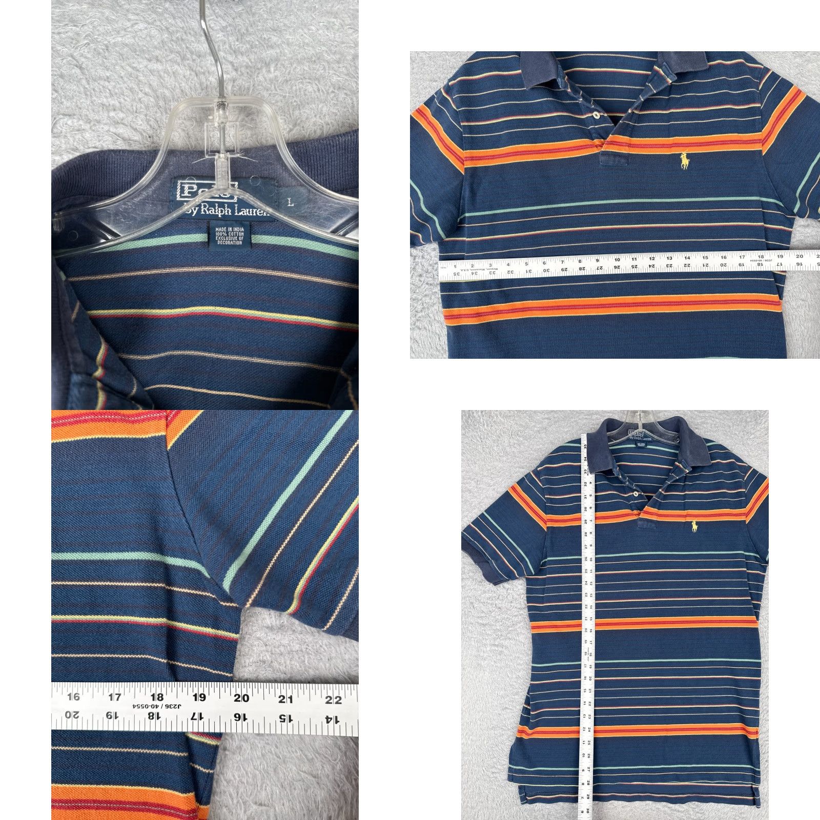 Ralph Lauren VINTAGE Ralph Lauren Polo Shirt Men Large Blue Stripe 100% Cotton Polo Shirt Men L Blue Stripe 100% Cotton Ralph Lauren Mens Shirt Size US L / EU 52-54 / 3 - 8 Thumbnail