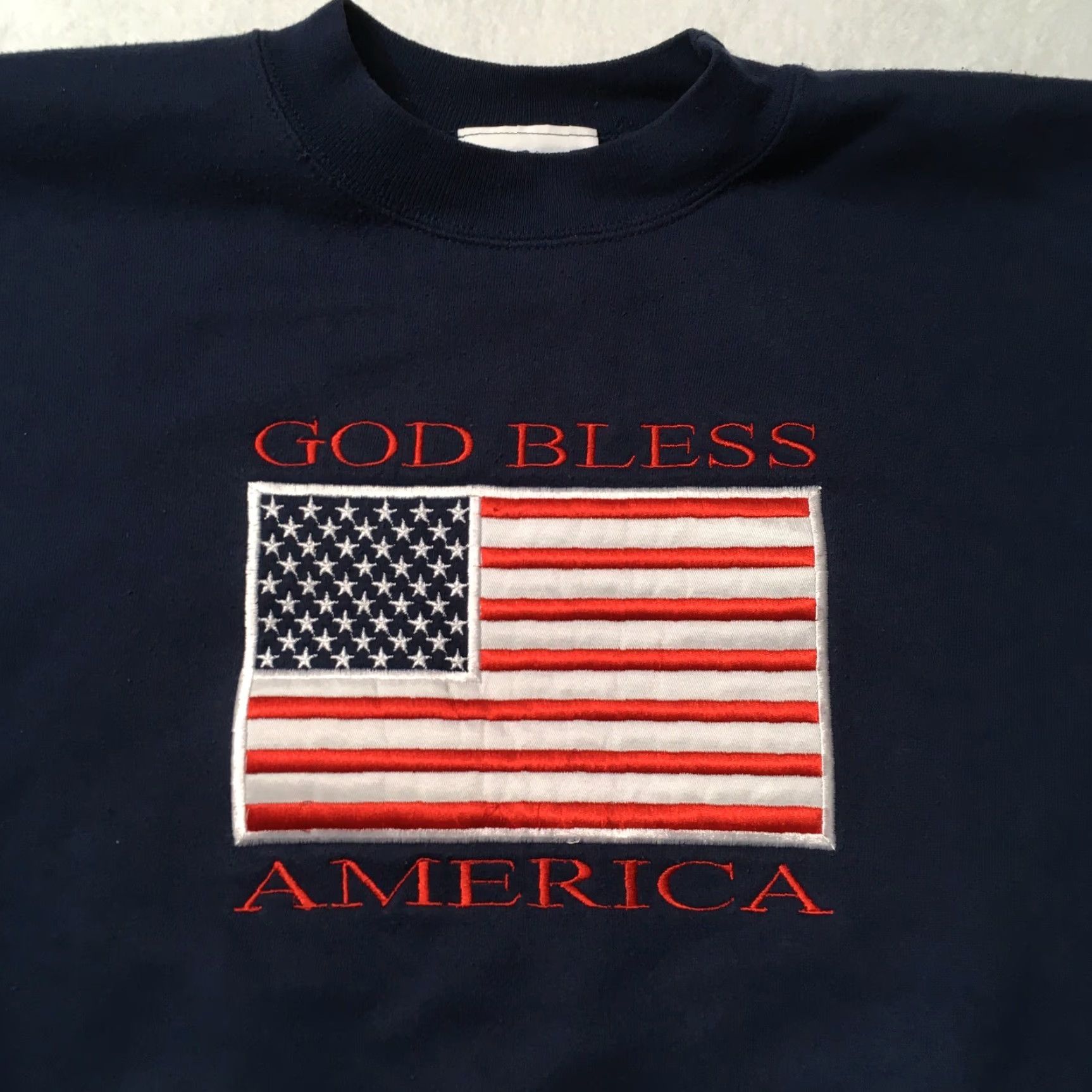 Vintage MC Sports Sweater Men Navy Large Embroidered USA Flag God Bless America Blue Pullover Casual Modern Shirt Size US L / EU 52-54 / 3 - 2 Thumbnail