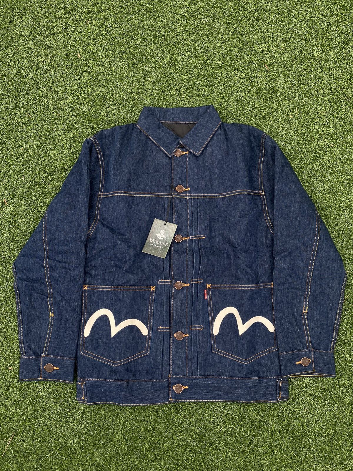 image of Designer Evisu Yamane Denim Jacket W Quilted Lining Amore Pace , Men's (Size Large)