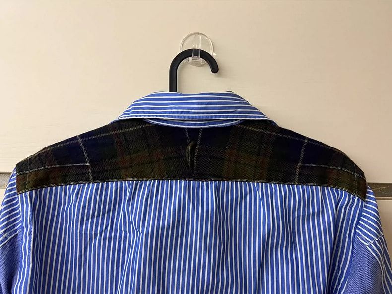 Junya Watanabe Junya Watanabe Blue wool leather striped stitching shirt Size US S / EU 44-46 / 1 - 6 Thumbnail