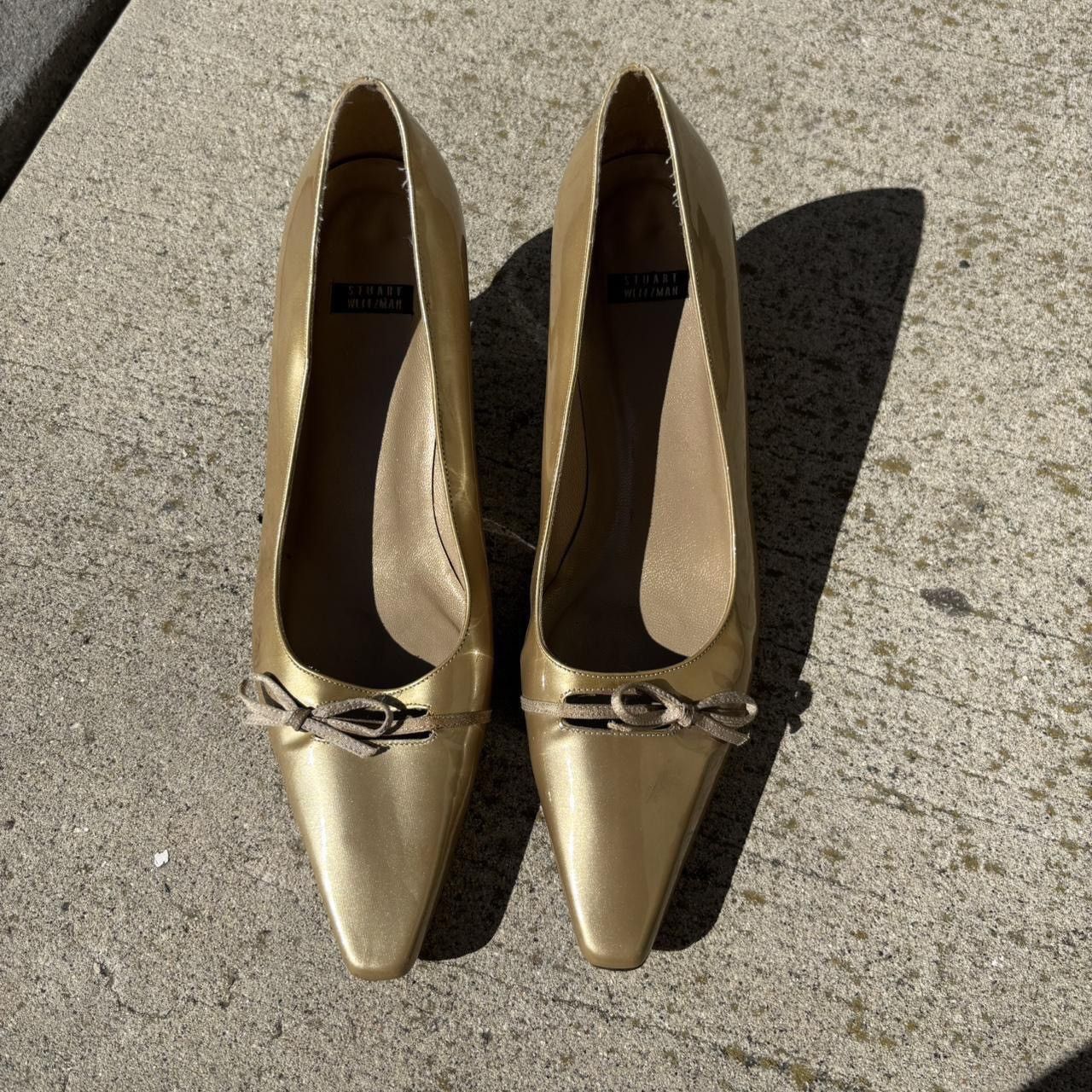 Stuart Weitzman Vintage Stuart Weitzman Gold Kitten Heels with Bow Accent Size US 8 / IT 38 - 1 Thumbnail