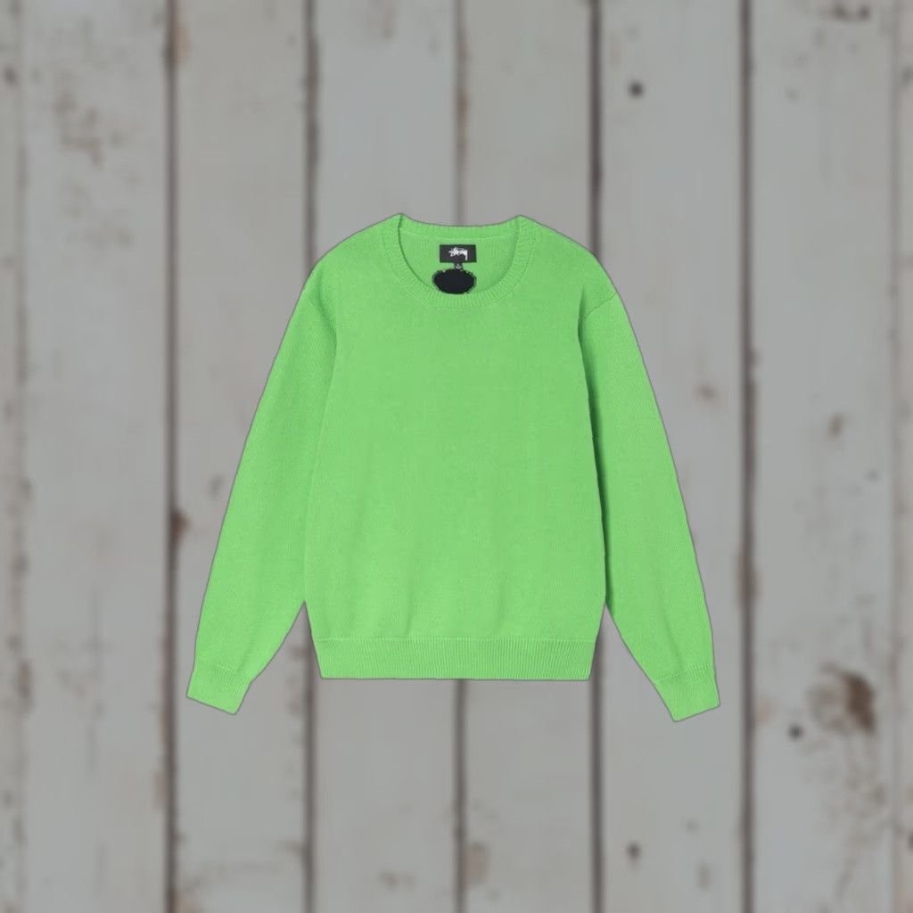 Vintage Stussy OG Bent Crown Knit Crewneck Sweater Lime Green Size Large Mens Pullover Crew Neck Knit Shirt Logo Pattern Washable Cotton Vintage: No Size US L / EU 52-54 / 3 - 1 Thumbnail