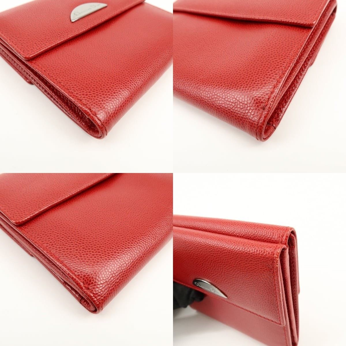 Christian Dior Monsieur Christian Dior Logo Calfskin Bi-Fold Wallet Red Size ONE SIZE - 4 Thumbnail