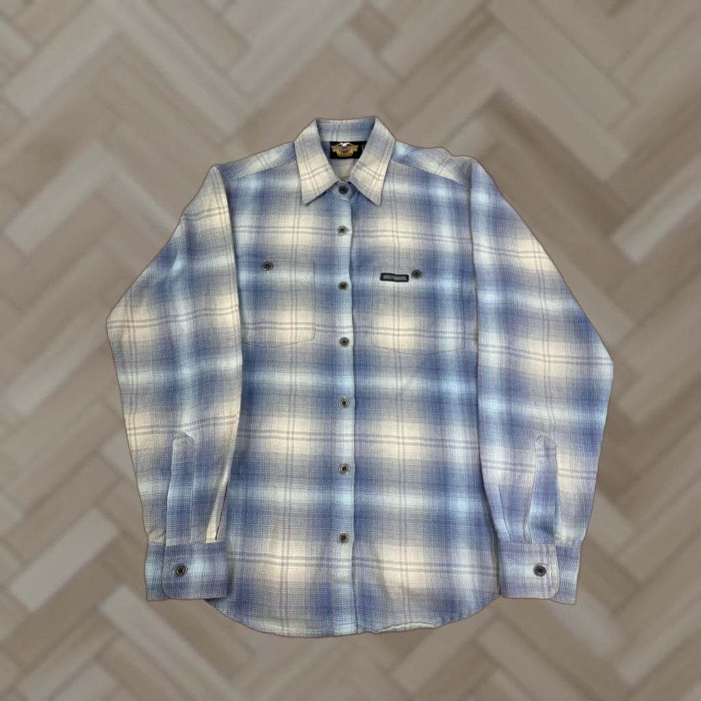 Harley Davidson Harley-Davidson Shirt Womens S Blue Plaid Button-Up Long Sleeve Flannel Size S / US 4 / IT 40 - 1 Thumbnail