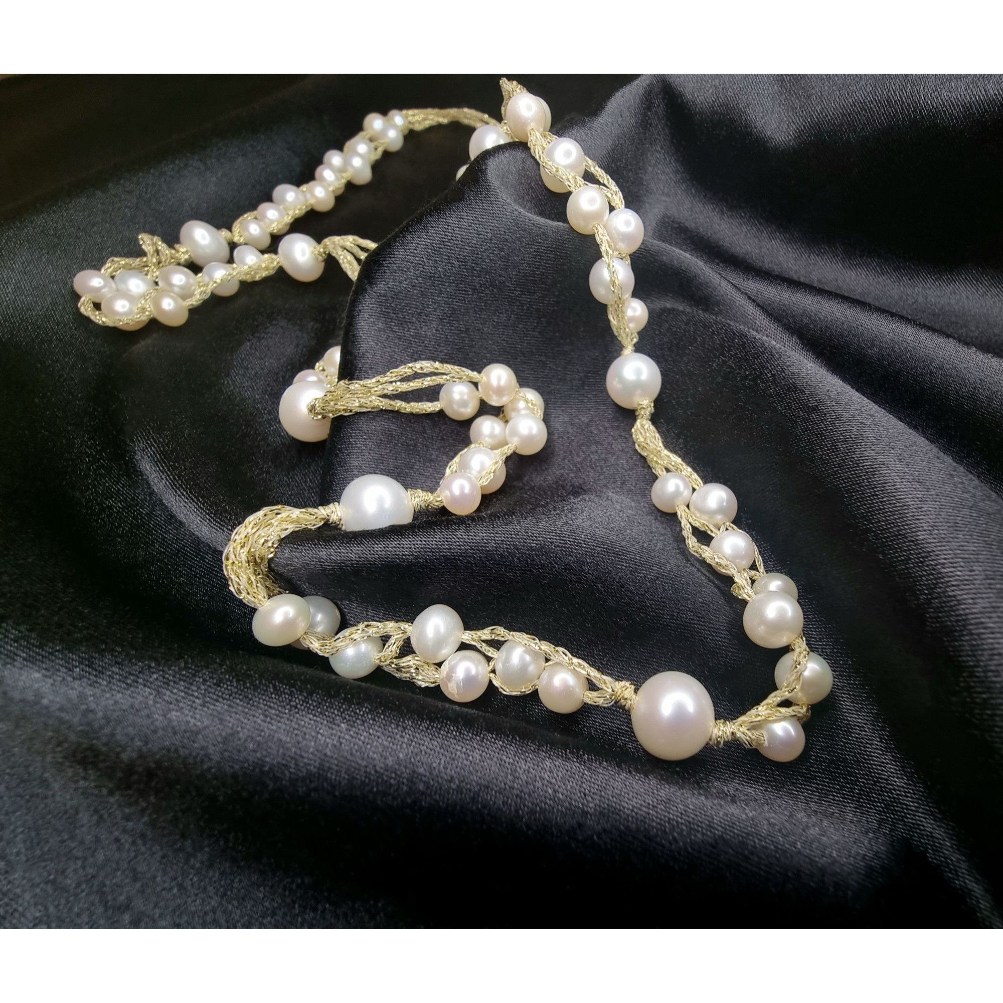 Vintage Lucas Lameth 925 Necklace With Freshwater Pearls On Twisted Size ONE SIZE - 1 Thumbnail