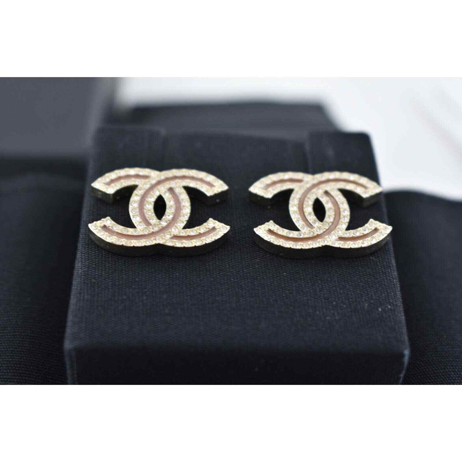 Chanel Chanel Gold Beige Crystal Dangle Statement Stud Earrings Size ONE SIZE - 8 Thumbnail