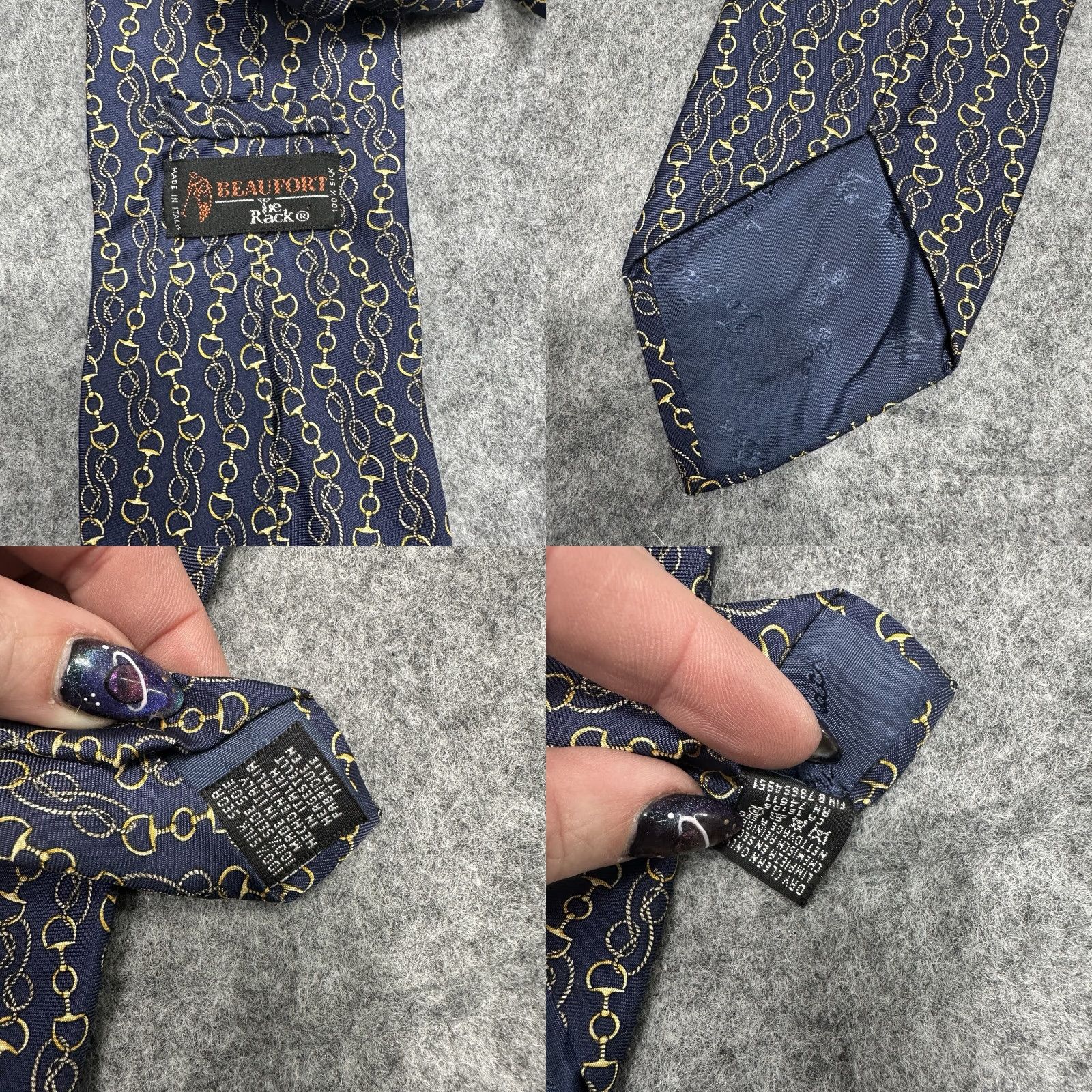 Jockey VINTAGE Beaufort Brand Mens Tie Horsebit Silk Equestrian Italy Geometric Retro 57" Blue Size ONE SIZE - 8 Thumbnail