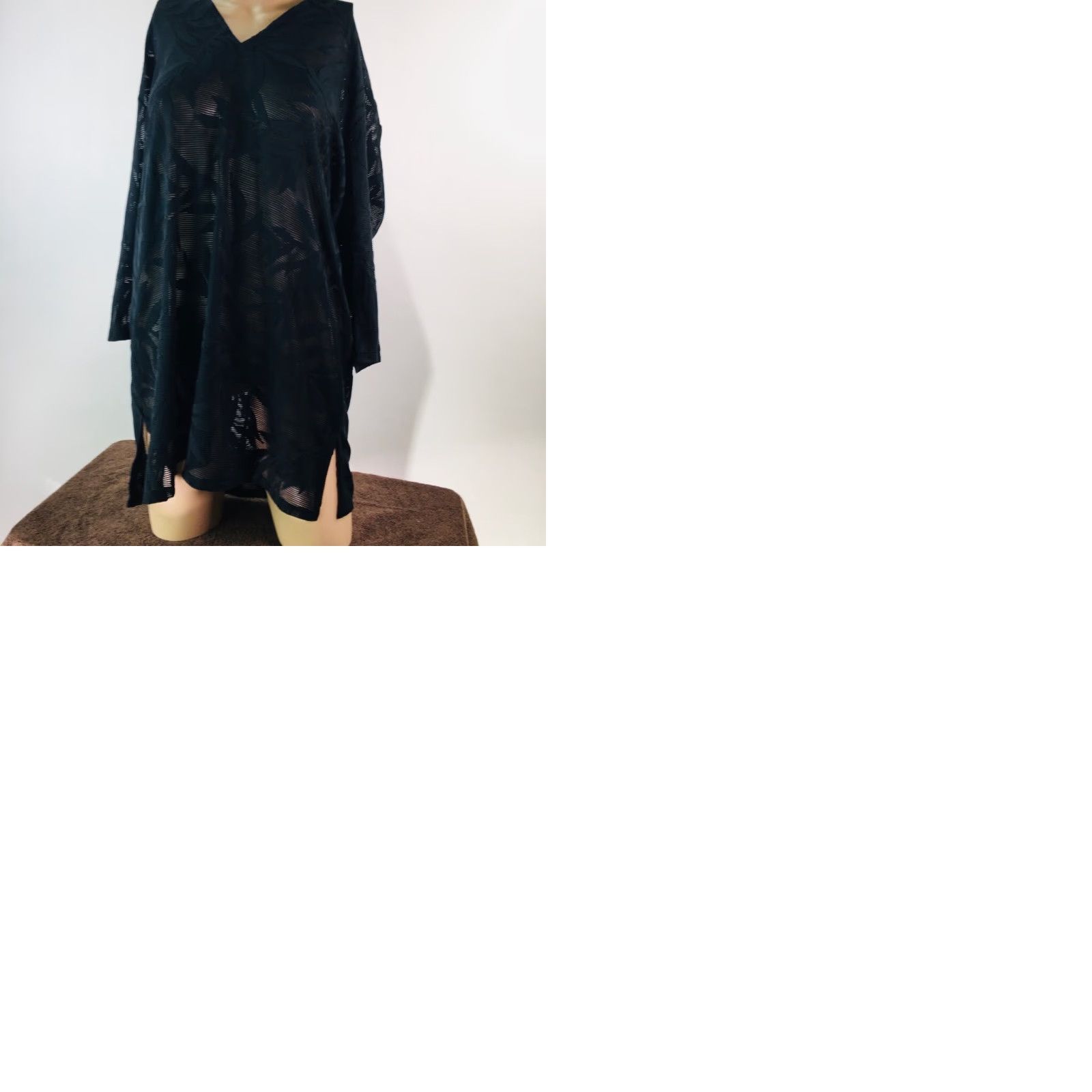 Vintage Coastal Blue Womens Cover Up Swimdress Black Floral Stretch V Neck Slit S New Size S / US 4 / IT 40 - 9 Thumbnail