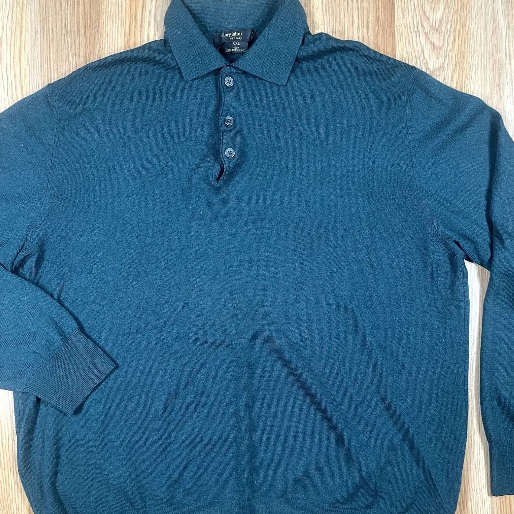 Vintage Giorgiolini Sweater Mens 2XL Green 100% Merino Wool Knit 1/4 Button Collared Pullover Long Sleeve Crew Neck Regular Fit Vintage: No Size US XXL / EU 58 / 5 - 2 Thumbnail