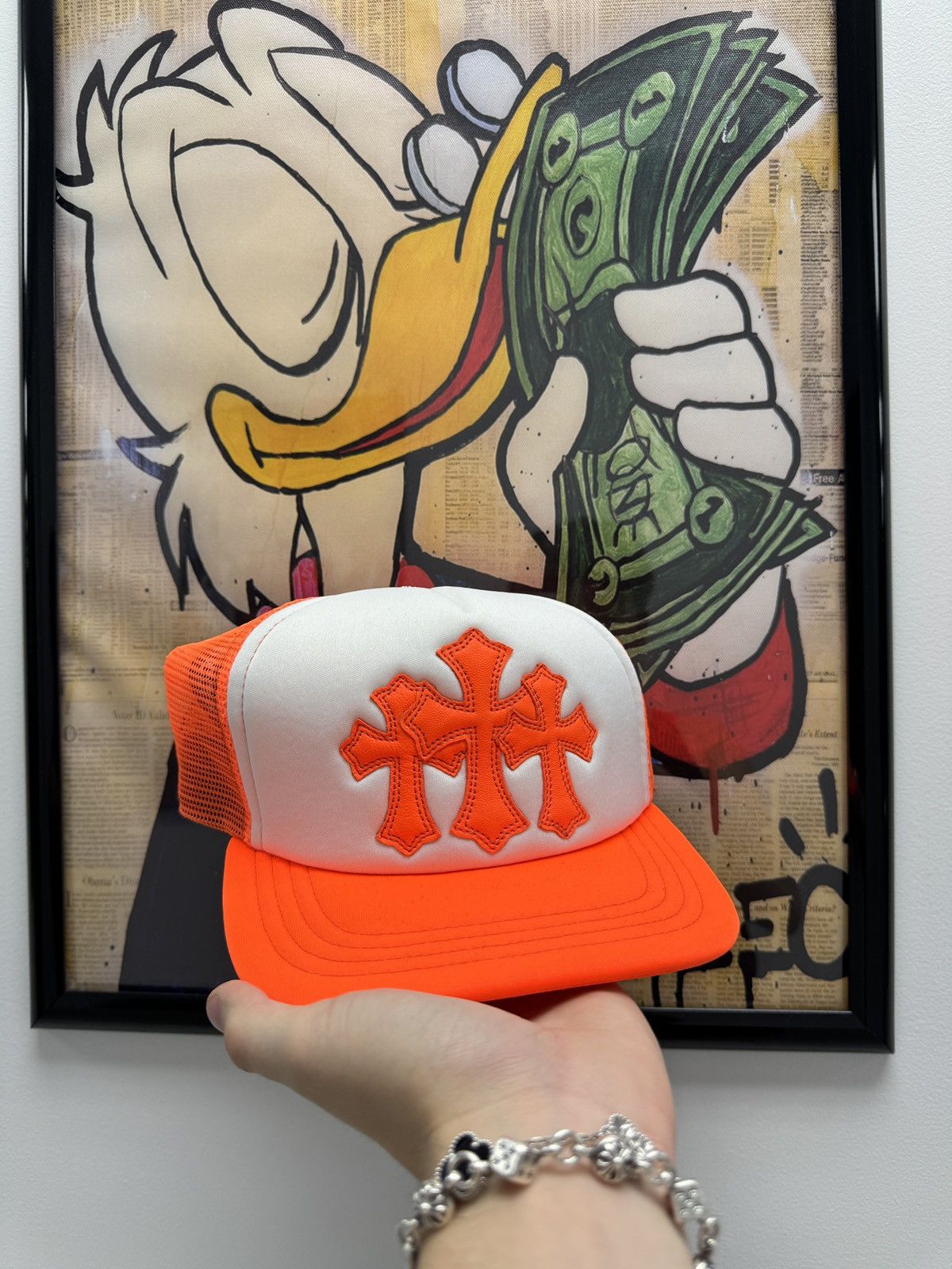 image of Chrome Hearts Three-Cross Trucker Orange, Men's
