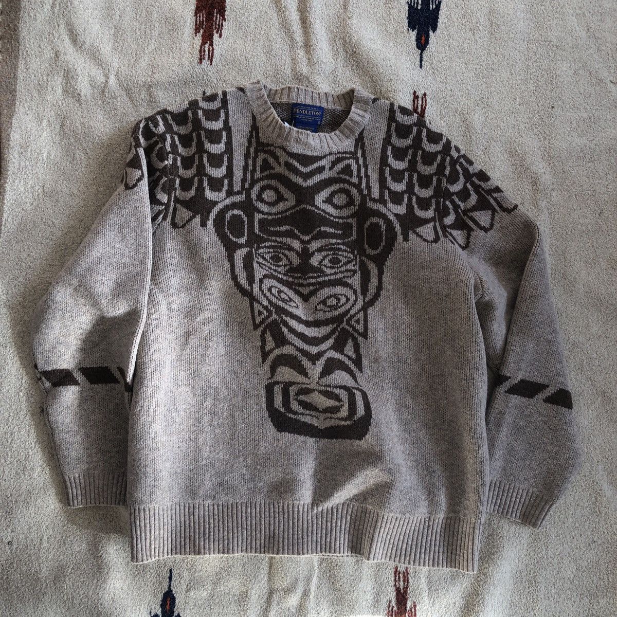 Japanese Brand × Pendleton × Vintage lambswool sweater Vtg Pendleton Tribal Totem Native American Size US XL / EU 56 / 4 - 2 Thumbnail