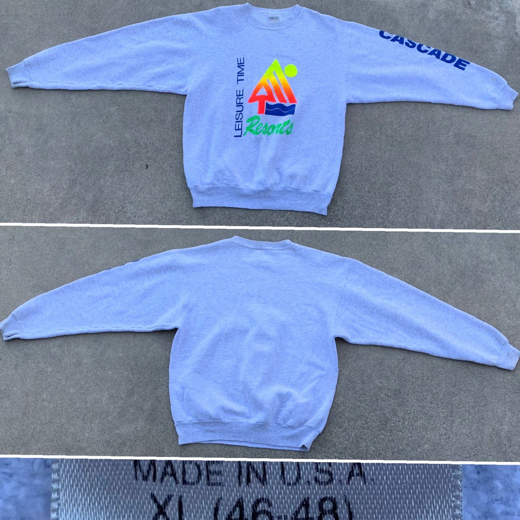 Vintage VINTAGE Leisure Time Resorts Cascade neon graphics sweatshirt Oneita Power Sweats XL Gray Men Pullover Crew Neck 80s 90s Neon Graphics Size US XL / EU 56 / 4 - 3 Thumbnail
