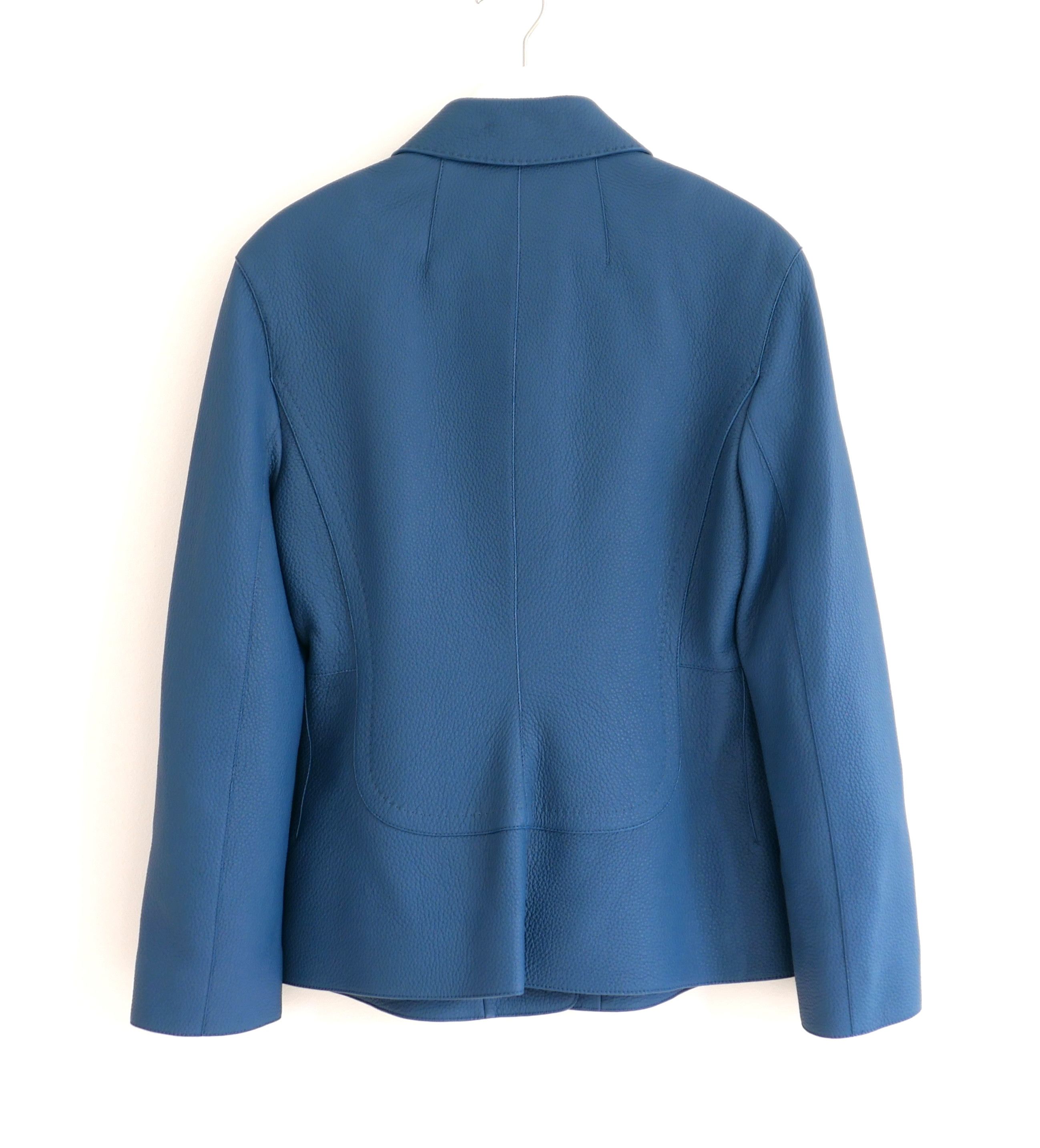 Hermes Hermes Equestrian Deerskin Leather Jacket Cerulean Blue Size S / US 4 / IT 40 - 3 Thumbnail