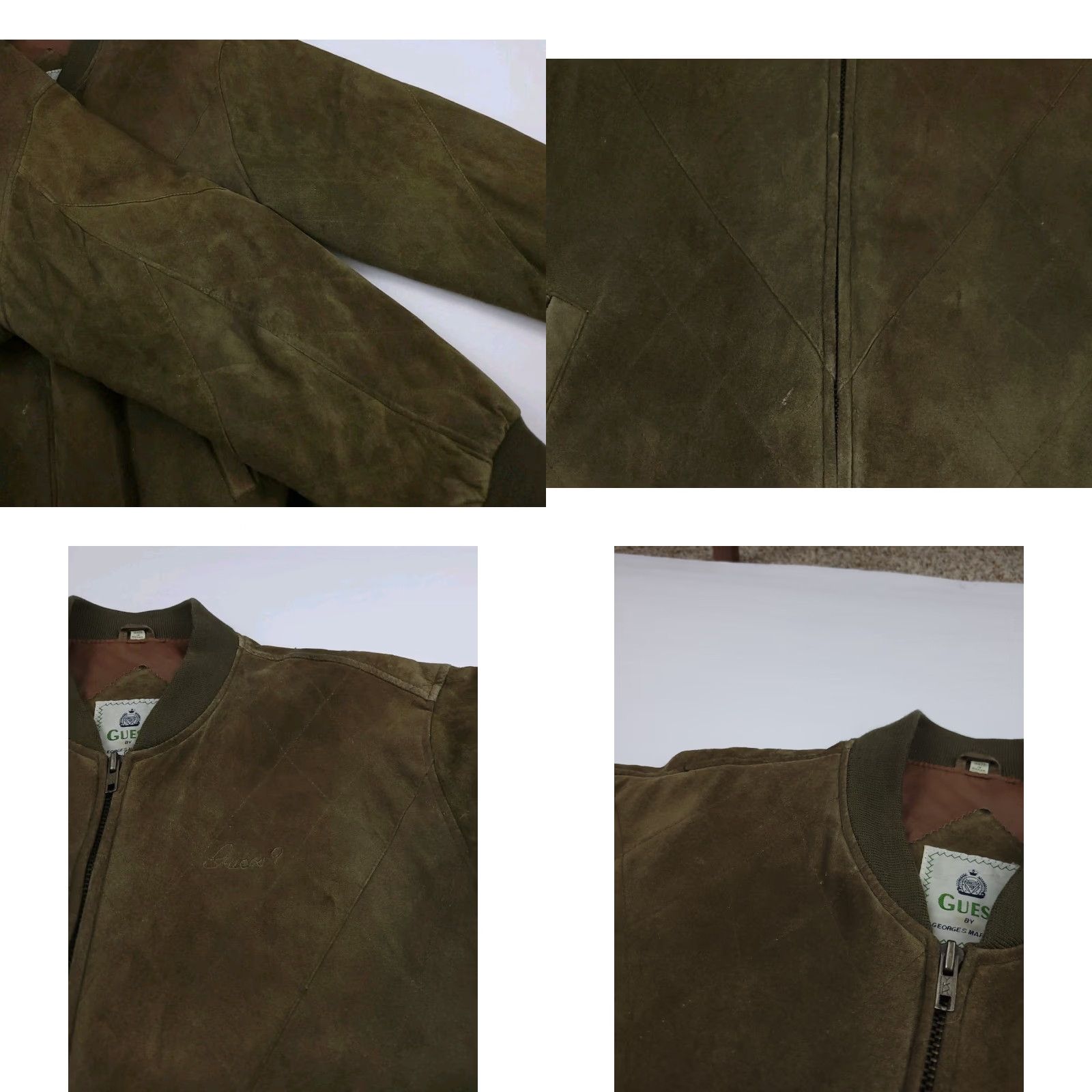 VINTAGE Guess Bomber Jacket Mens L Brown Quilted Leather 80s Geor Georges Marciano Suede Leather Vintage Yes