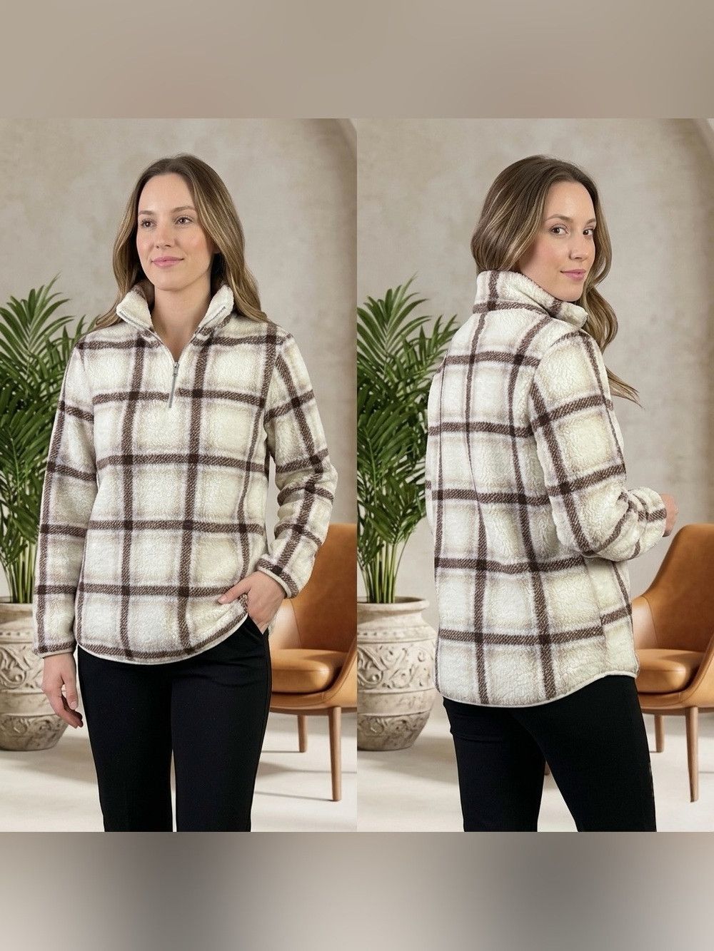 Other Women’s Long Sleeve Stone Plaid Fleece Size L Size L / US 10 / IT 46 - 1 Thumbnail