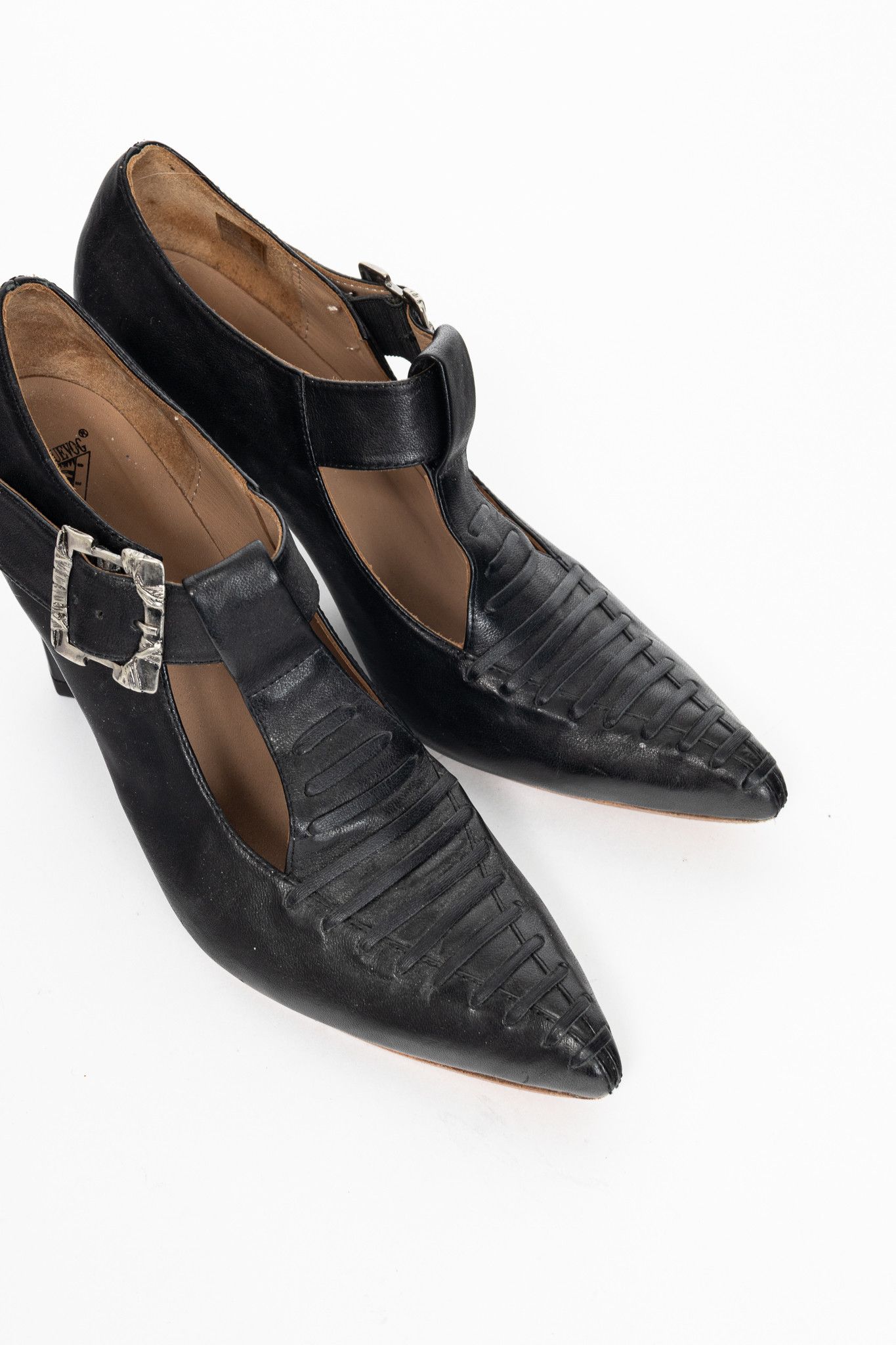 John Fluevog John Fluevog Pollux Black T-Strap Buckle Heels Size US 10 / IT 40 - 6 Thumbnail