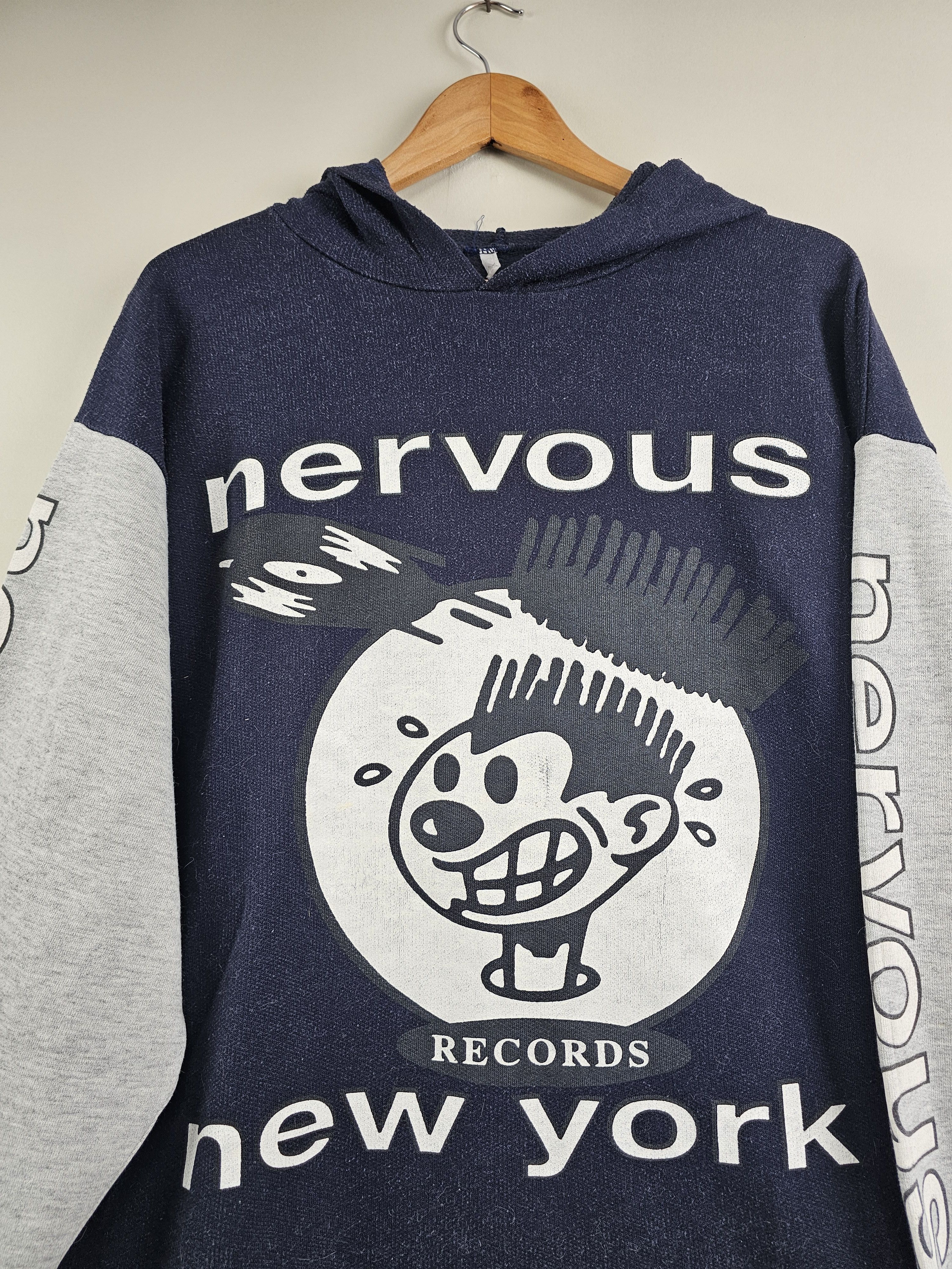 Band Tees × Rap Tees × Vintage 90s Nervous Records New York Hoodie XL 24" 28" Size US XL / EU 56 / 4 - 8 Thumbnail