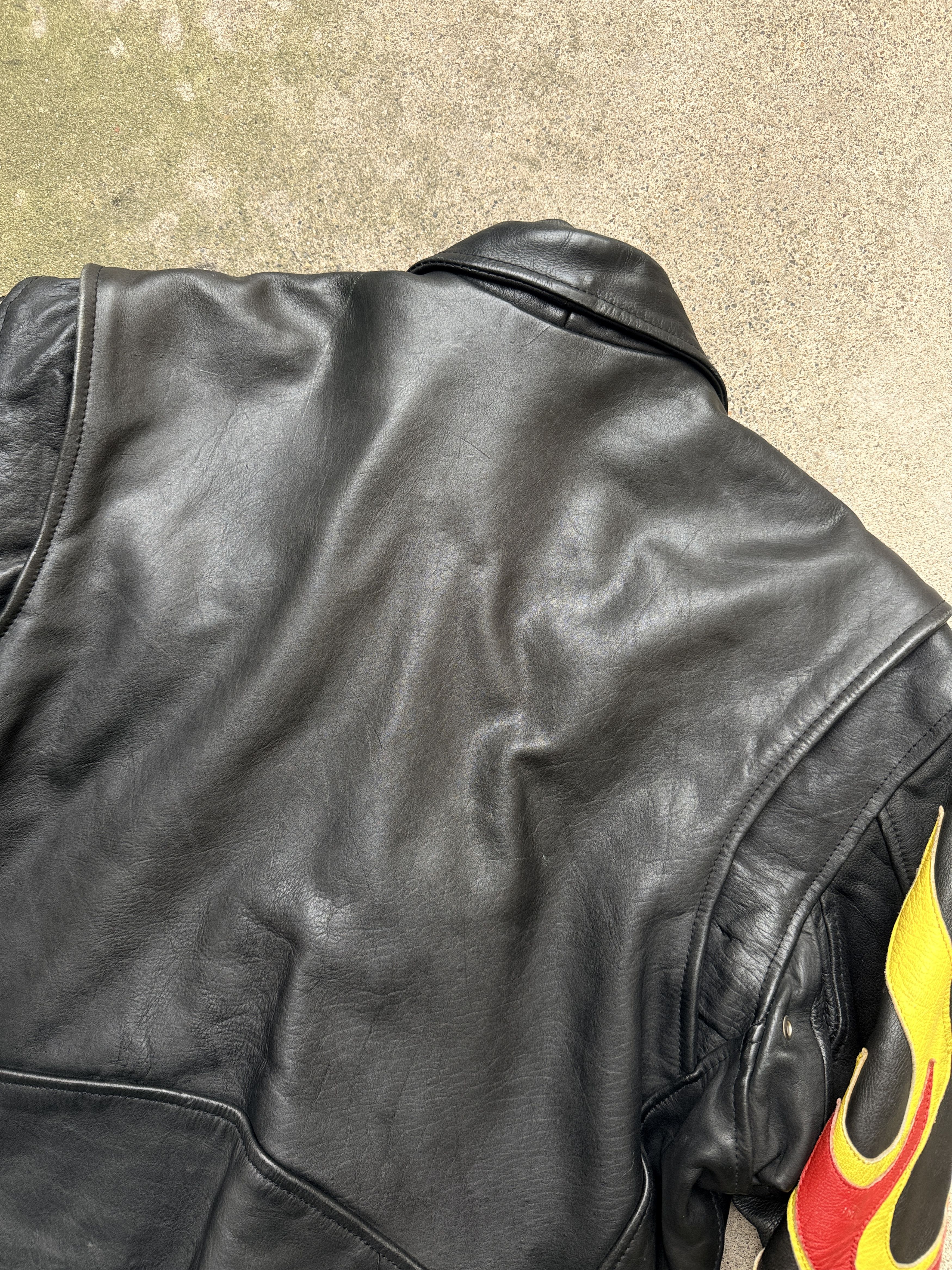 Vintage vintage black leather jacket flames punk rock biker rider Size US XL / EU 56 / 4 - 7 Thumbnail