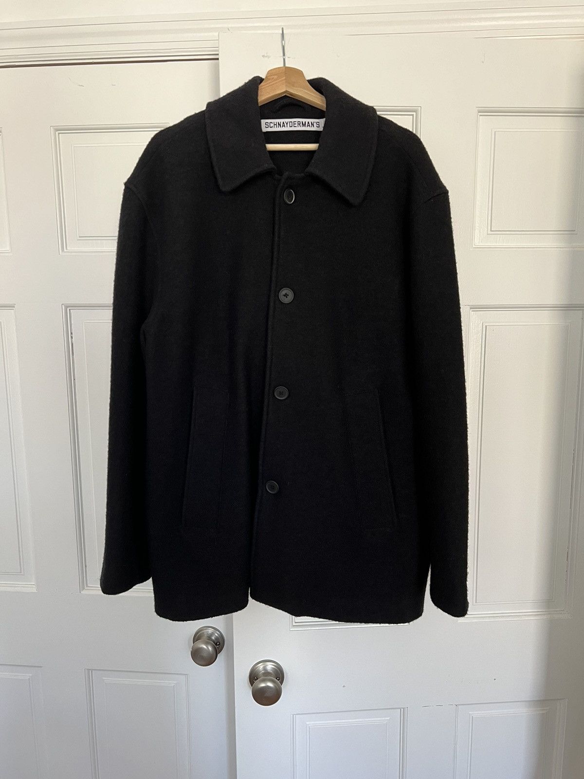 image of Schnaydermans Black Boiled Wool Car Coat, Men's (Size Large)