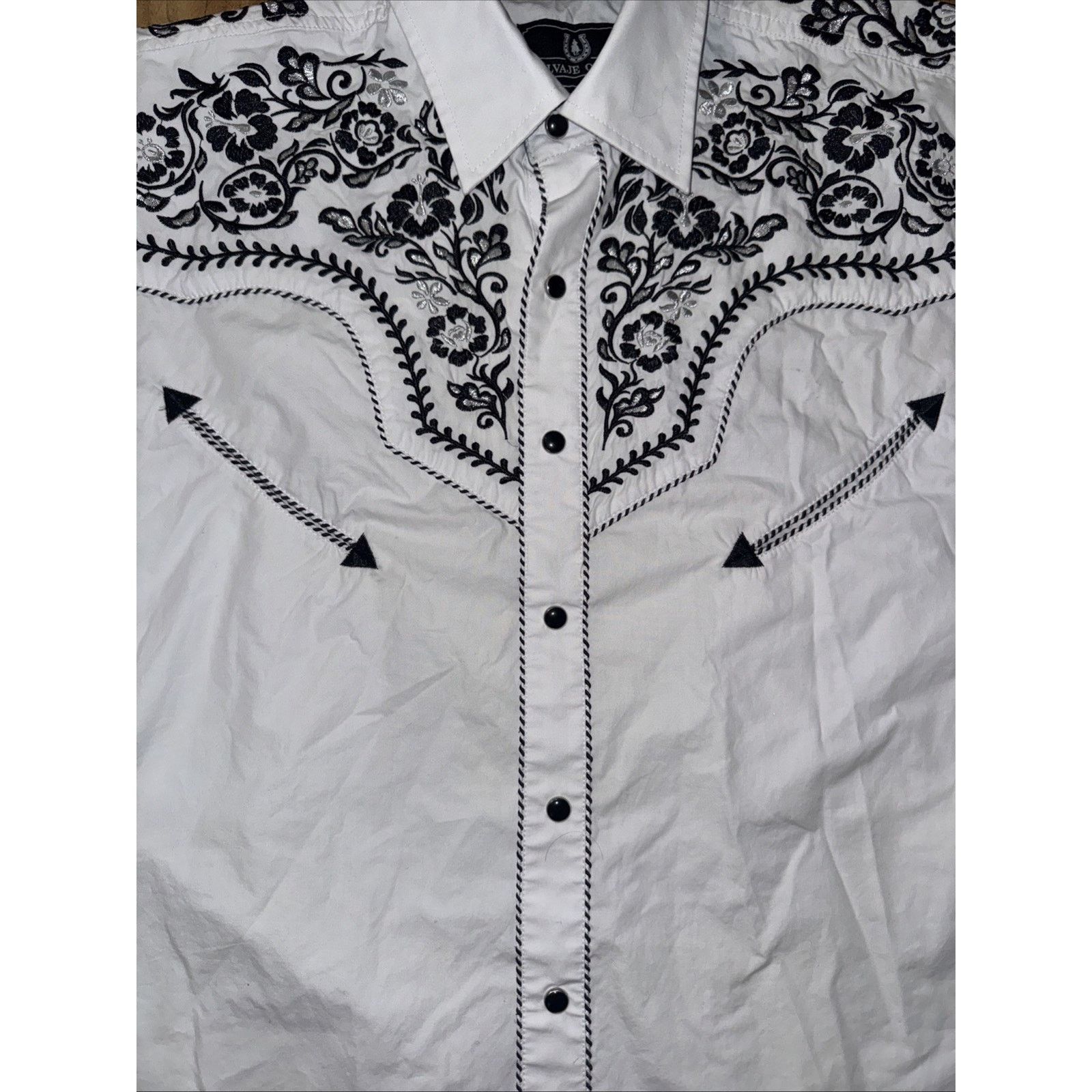 Vintage Salvaje Oeste Western Pearl Snap Shirt White L 22x28 Size US L / EU 52-54 / 3 - 3 Thumbnail