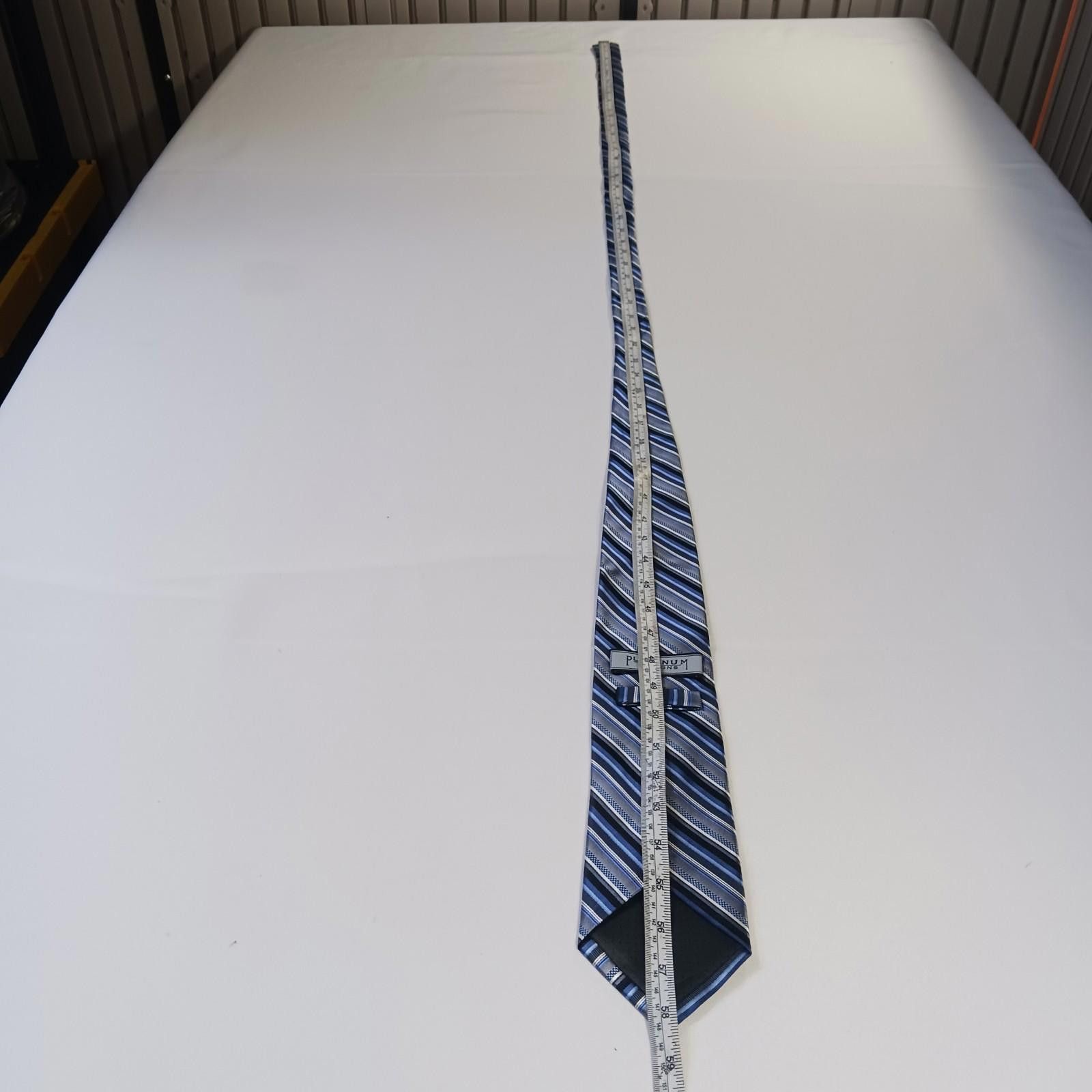 Other Platinum Designs Men Tie Blue/Gray Striped 100% Silk Classic Size ONE SIZE - 11 Thumbnail