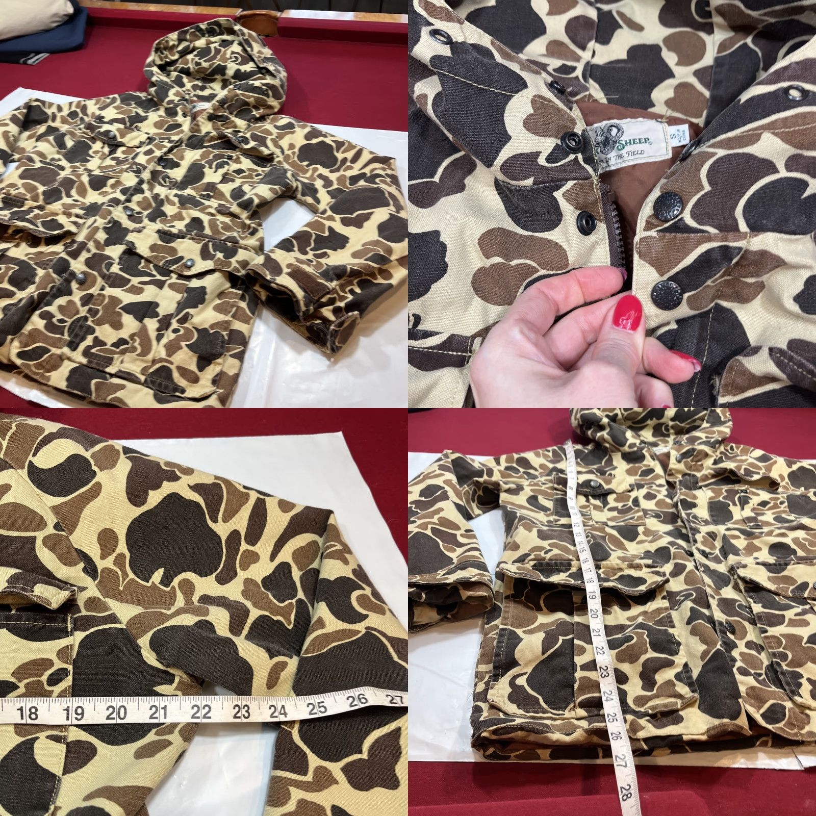 Vintage VINTAGE Black Sheep Jacket CAMOUFLAGE Hunting Brown Tan Camo Cargo Pockets Nylon Lining Hooded Snap Zip Mid-Length 1683 Mens S Size US S / EU 44-46 / 1 - 9 Thumbnail