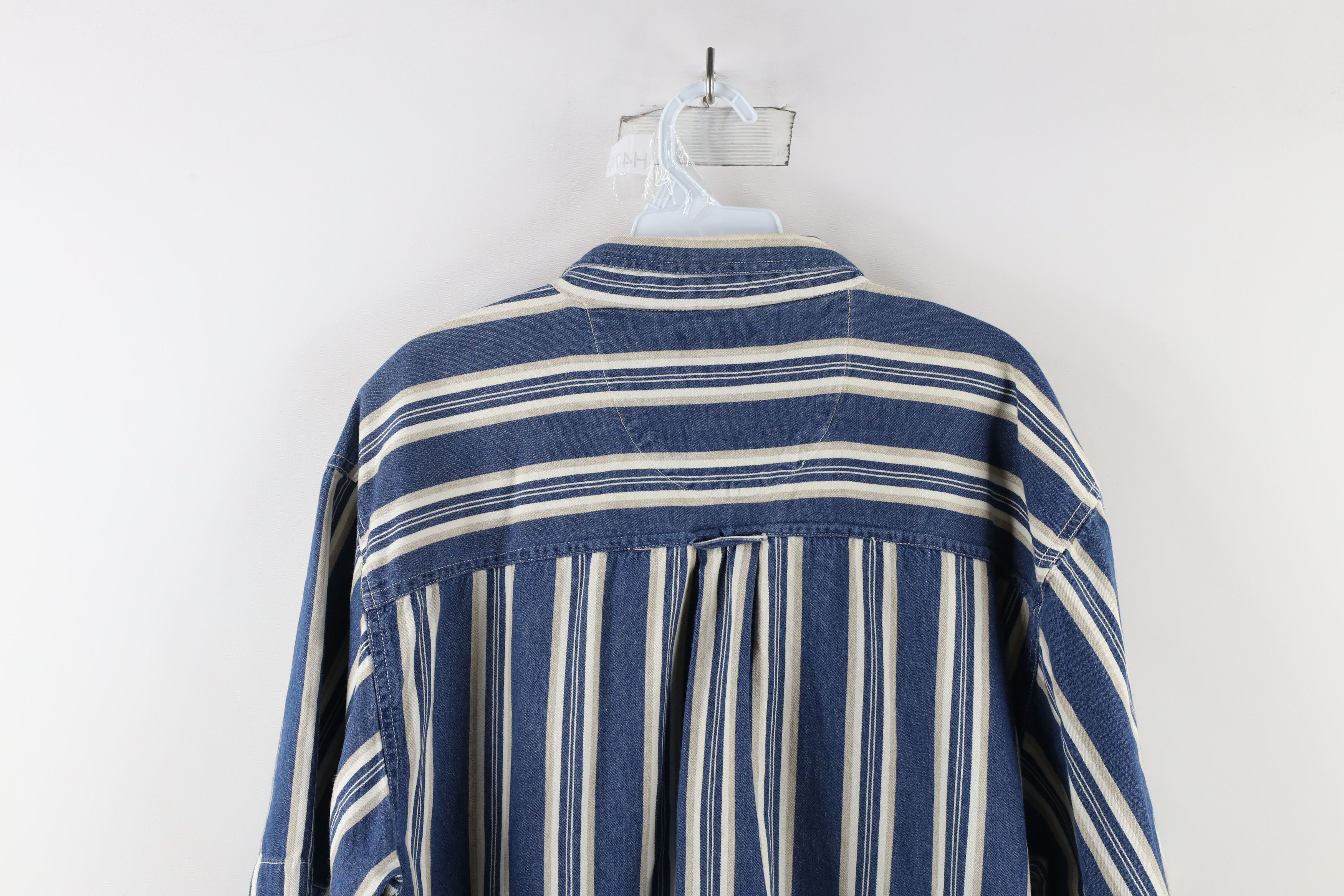 Vintage Vintage 90s Streetwear Striped Baggy Denim Button Down Shirt Size US L / EU 52-54 / 3 - 13 Thumbnail