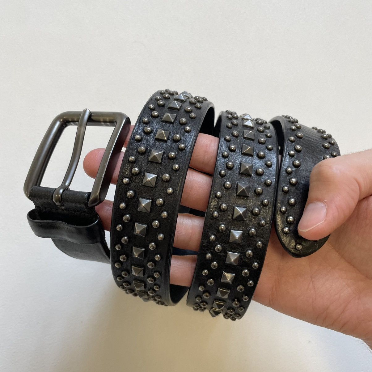 Prada 3cm Black Leather Metal Studded Belt Size 36 - 10 Thumbnail
