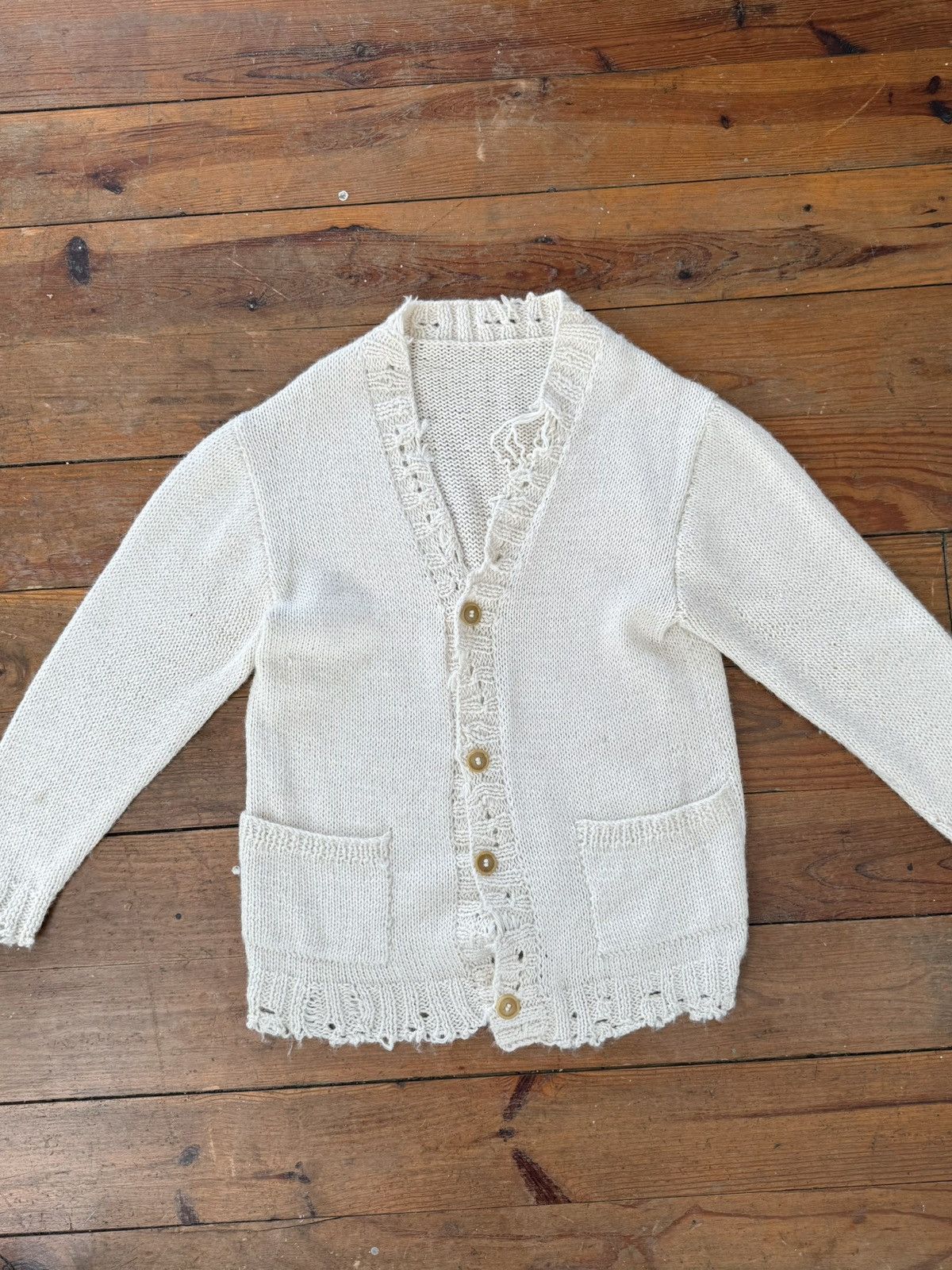 Handmade × Vintage HAND KNIT ALPACA DISTRESSED CARDIGAN Size US XL / EU 56 / 4 - 1 Thumbnail