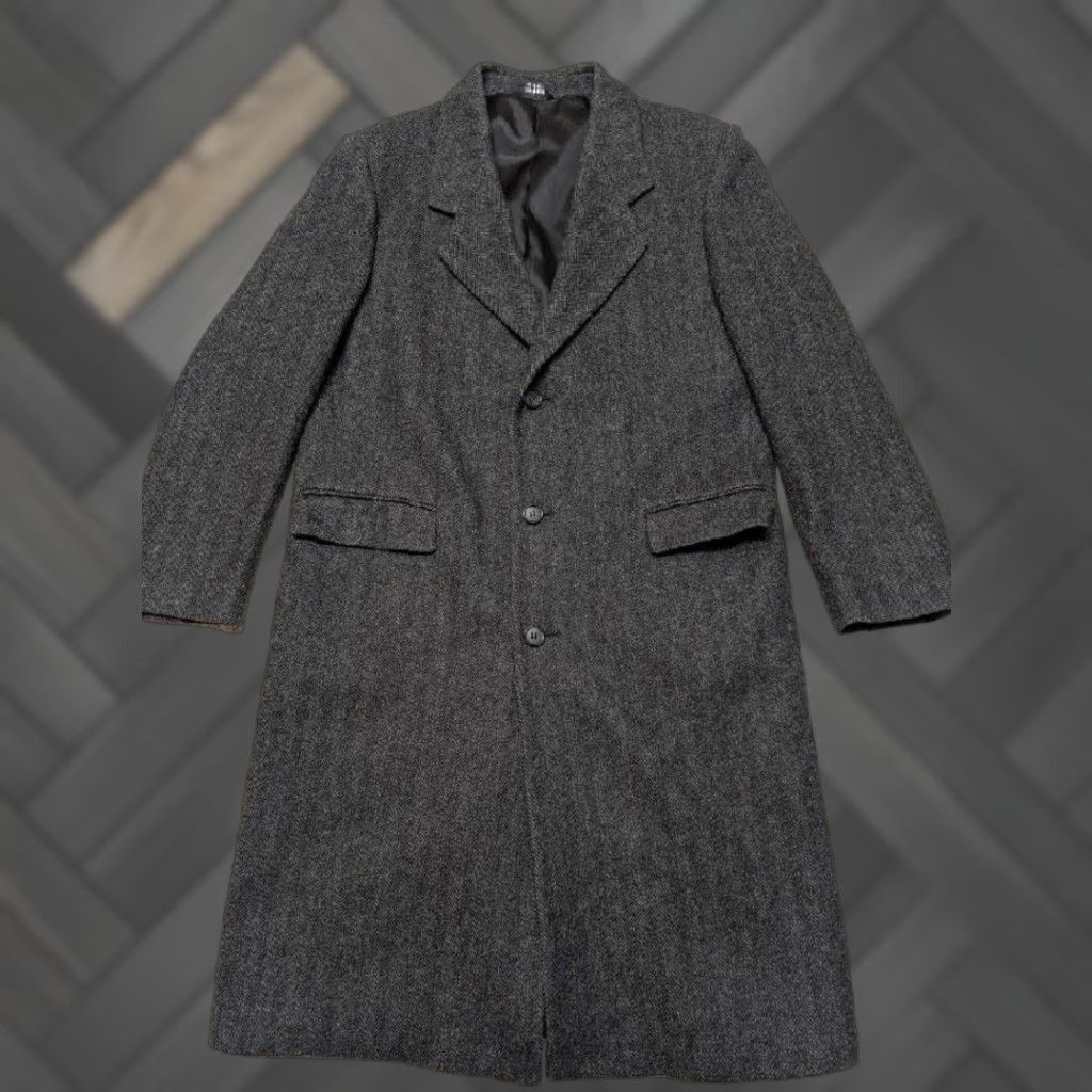 Vintage VINTAGE Towncraft Overcoat Shirt Mens 44L Charcoal Gray Tweed Donegal Herringbone Long Coat Size US L / EU 52-54 / 3 - 1 Thumbnail