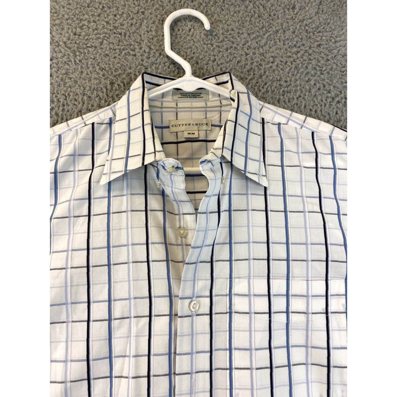 Cutter & Buck VINTAGE Cutter & Buck Dress Shirt Men M Button-Up Long Sleeve Blue White Check 77-21 Mens Size 40R - 4 Thumbnail