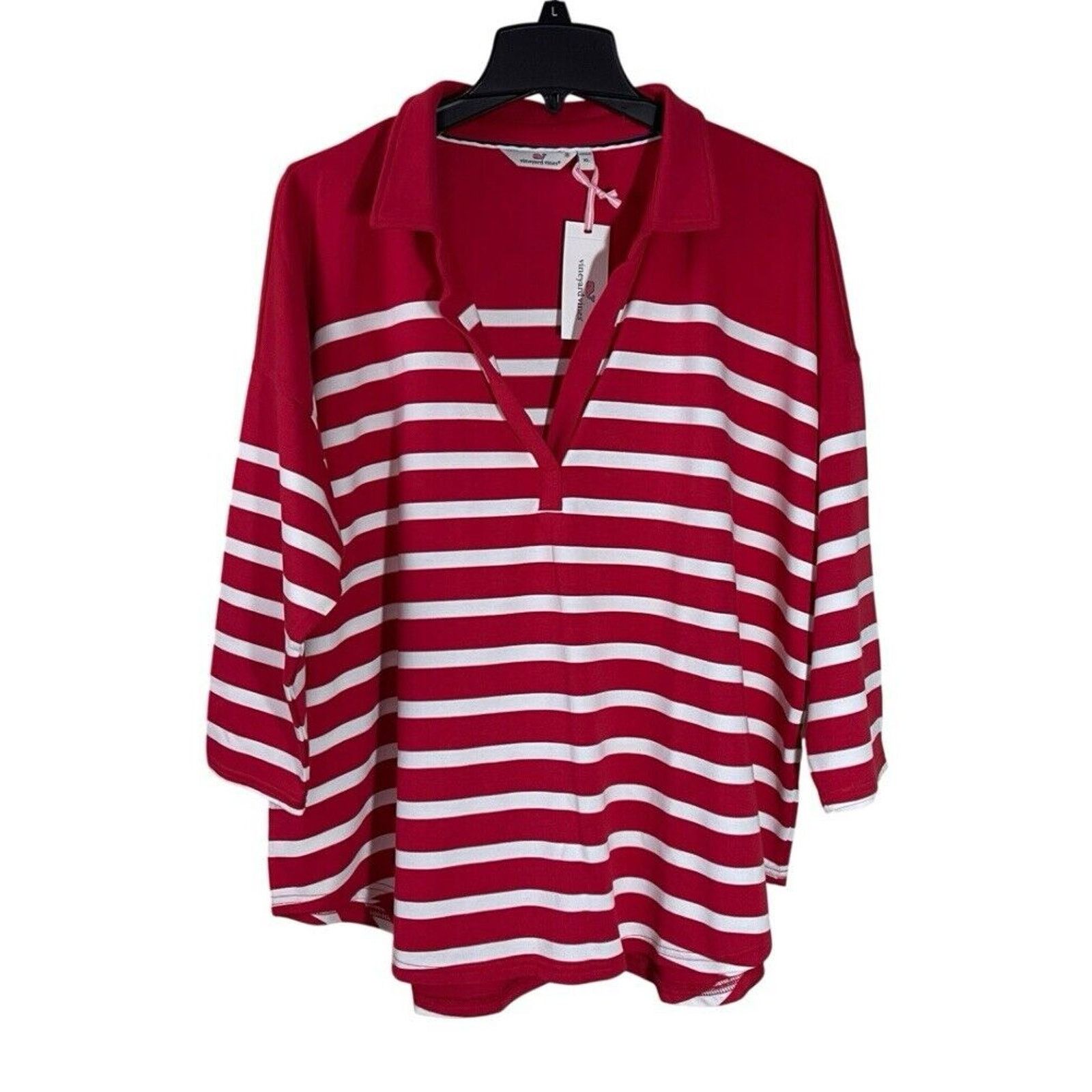 Vineyard Vines Vineyard Vines Shirt Womens XL Red Striped Casual Knit Size XL / US 12-14 / IT 48-50 - 1 Thumbnail