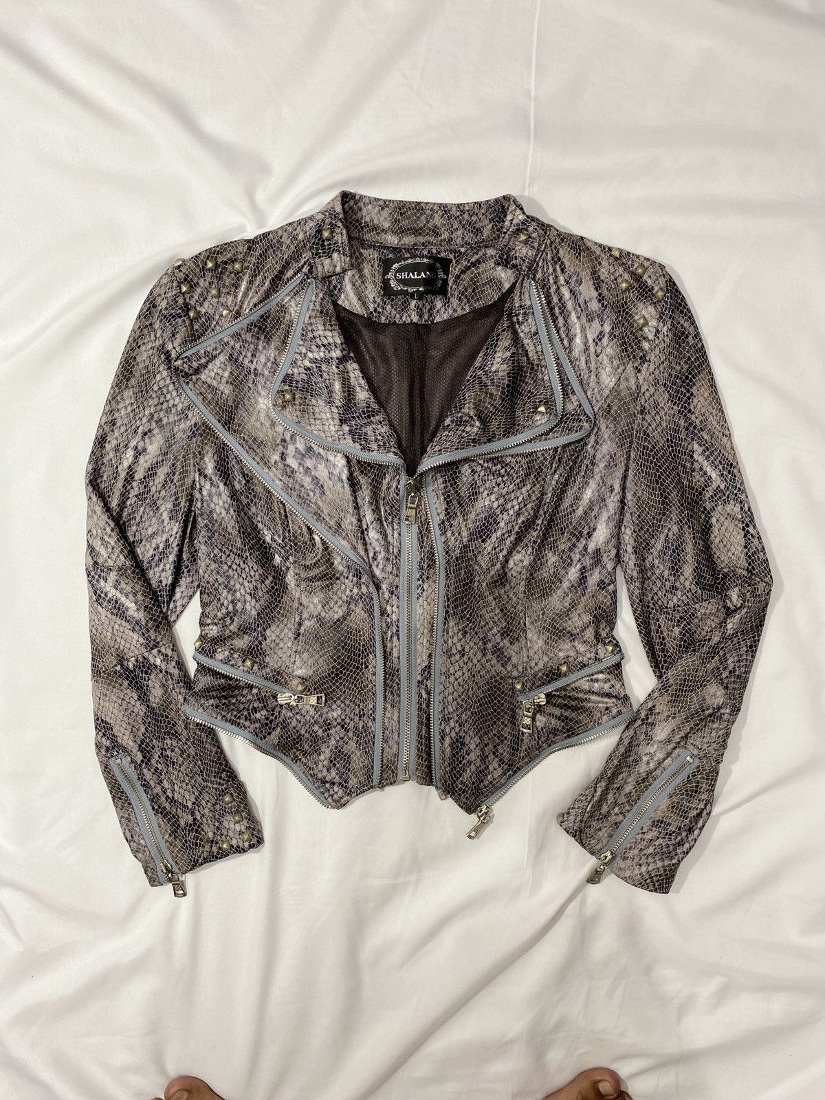 Yasuyuki Ishii Shalang Studed Punk Snake Skin Vkei Leather Jacket Size US S / EU 44-46 / 1 - 2 Thumbnail