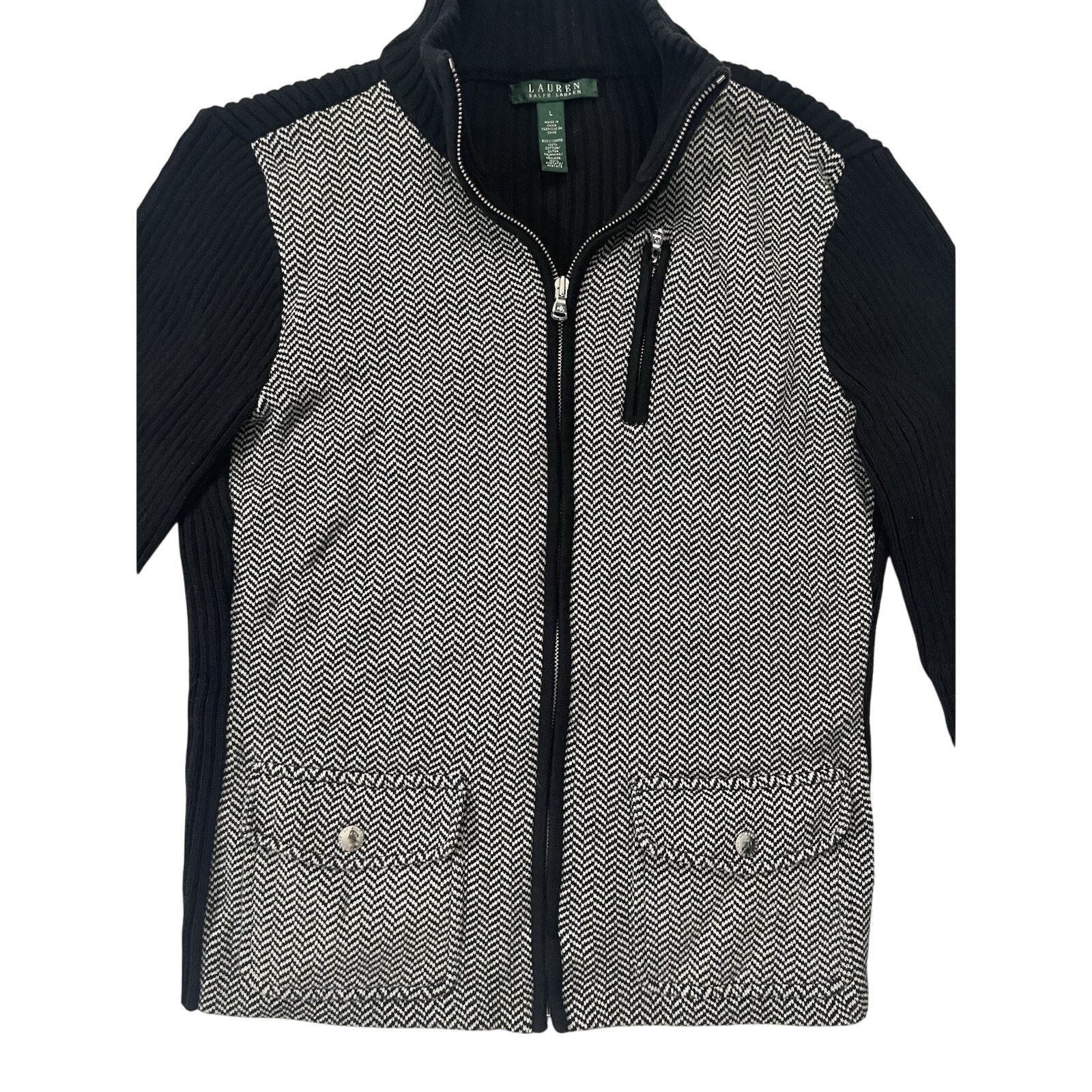 Polo Ralph Lauren Ralph Lauren Black And White Herringbone Cotton Knit Large Size L / US 10 / IT 46 - 2 Thumbnail